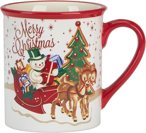 Miniatura 5 de Certified International Santa's Retro Set de 4 tazas 5.25" x 3.75" x 4.25" 18 onzas, ideal para cacao caliente junto a la chimenea, café, un café
