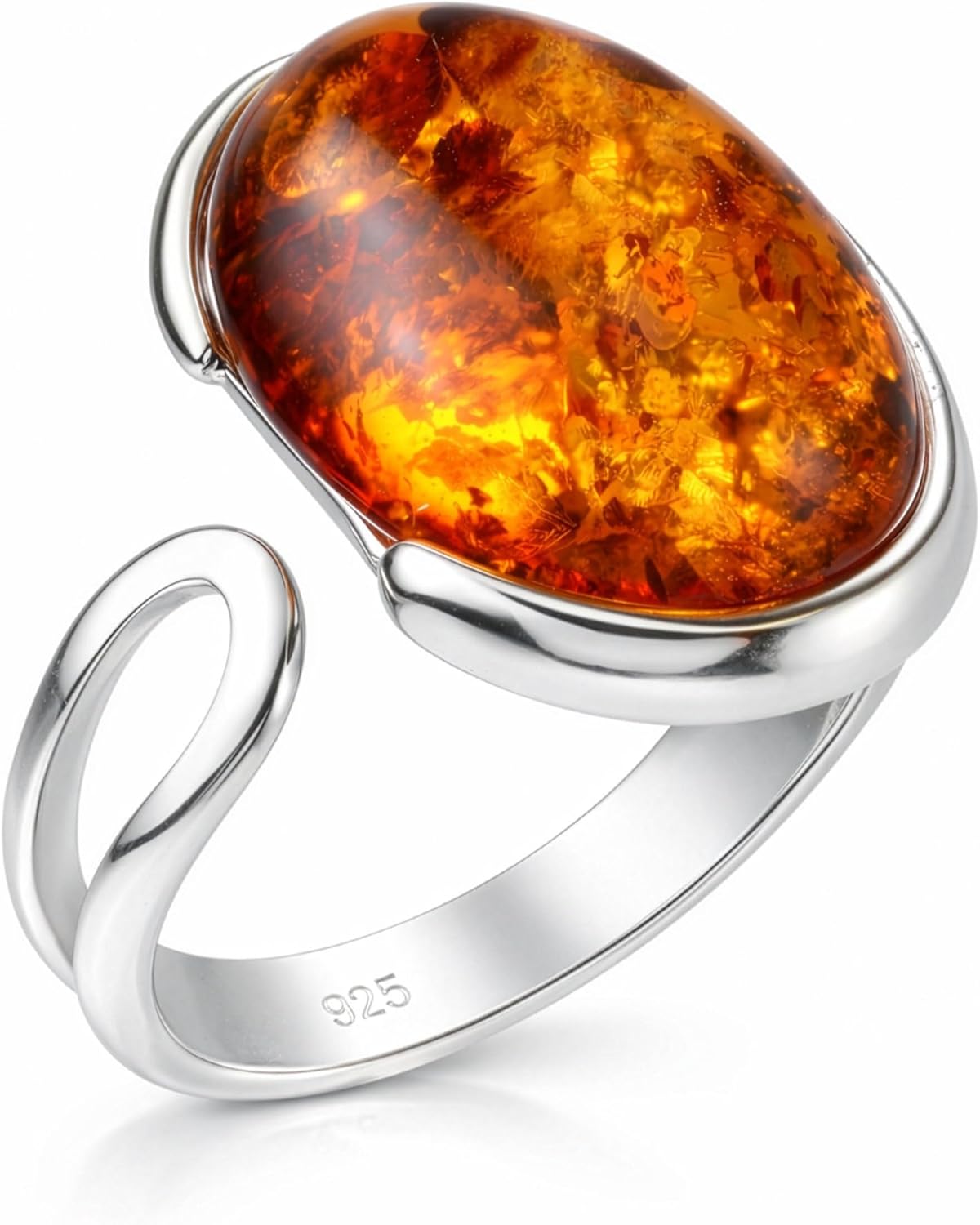 HolidayGiftShops Sterling Silver and Baltic Honey Amber Oval Adjustable Ring