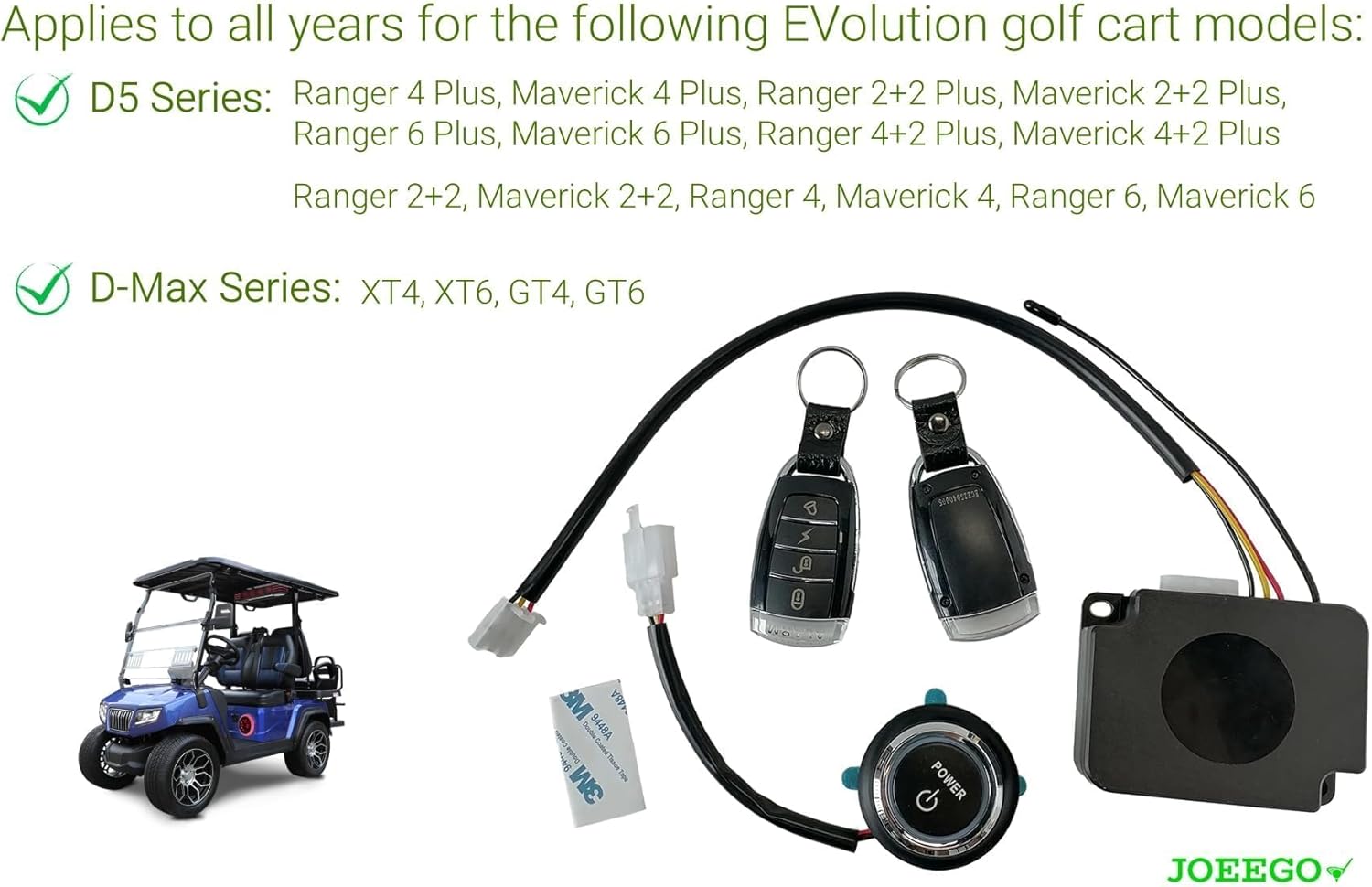 JOEEGO 48V Power Push Button Start System Fits for Evolution EV Golf Cart D5 & D-Max Series, Replaces OEM# 2.04.1175