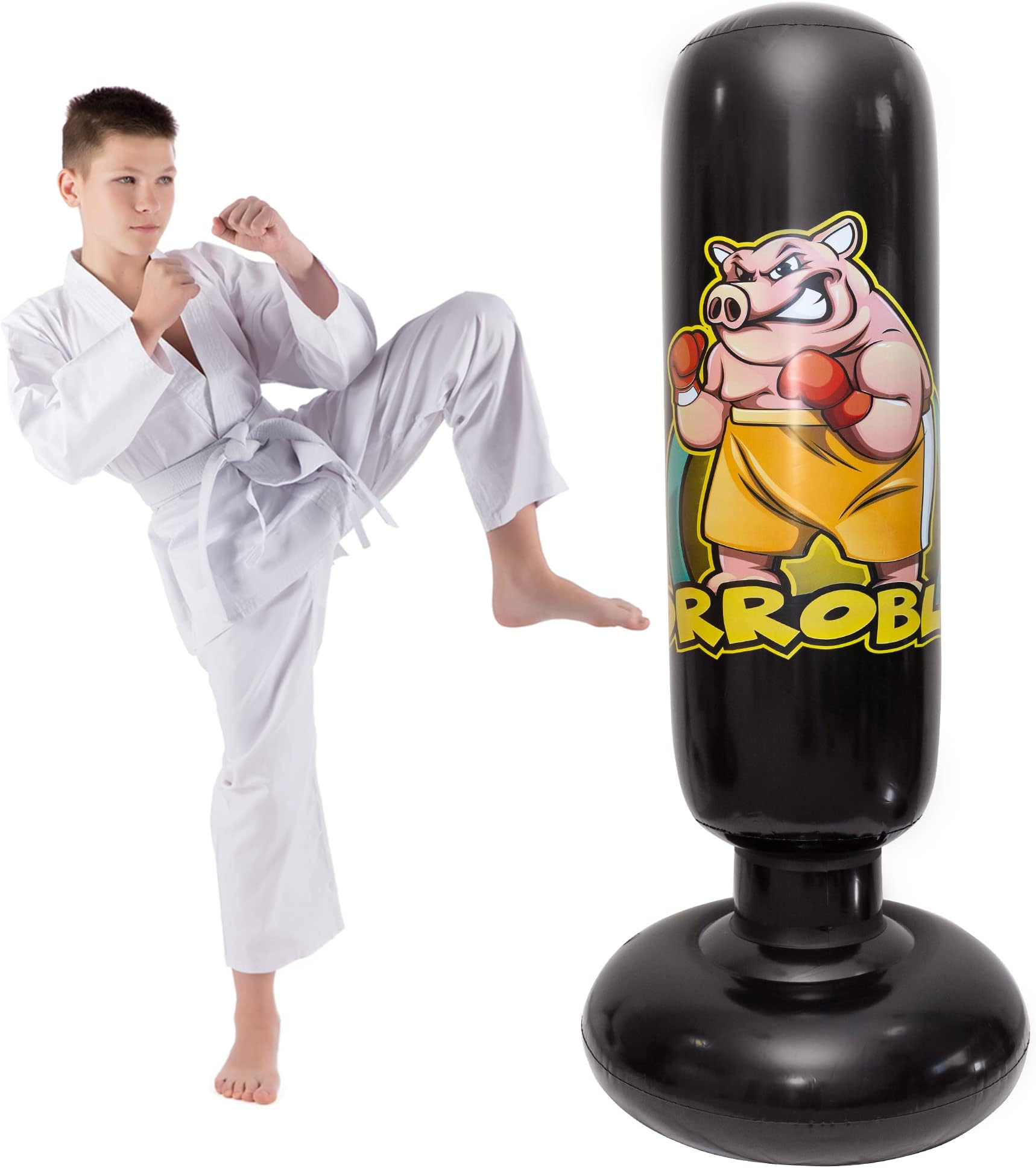 Inflatable Punching Bag - Boxing Bag - Perfect for Home Workout, Fitness & Training Equipment for Boys, Girls, Adults to Practice Karate, Taekwondo, Kickboxing, Kendo, MMA - Anger Management