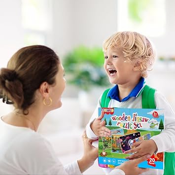 Wooden Puzzles Toys for Kids Ages 3-5, Set of 4 Packs Dinosaur, Space, Transportation Wood Toddler Puzzles, Preschool Brain Teaser Toys for Boys and Girls 3 4 5 6 Years Old