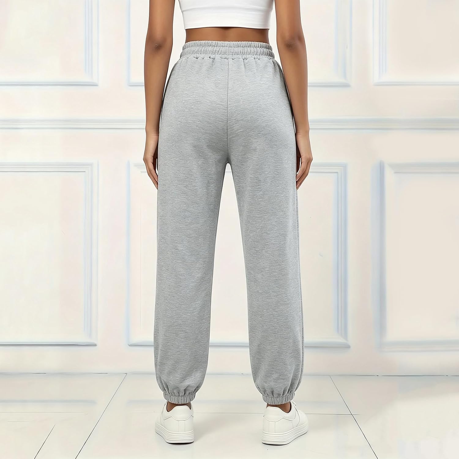 Women's Joggers Sweatpants Elastic High Waist Drawstring Cinch Bottom Casual Loose Fit Trendy Pants with Pockets