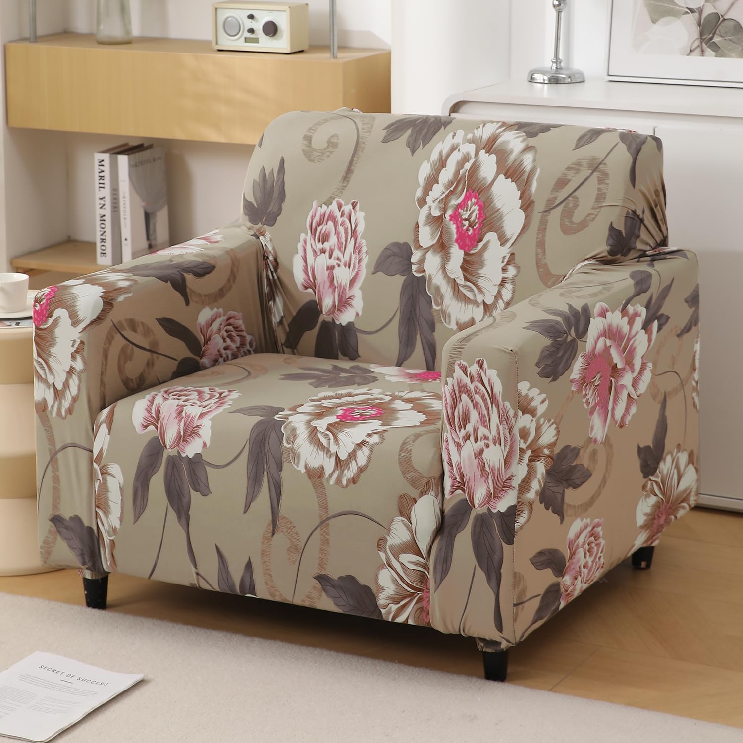 HOKIPO 4 Seater Sofa Cover - Grey Floral -21 HOKIPO 4 Seater Sofa Cover - Grey Floral -21