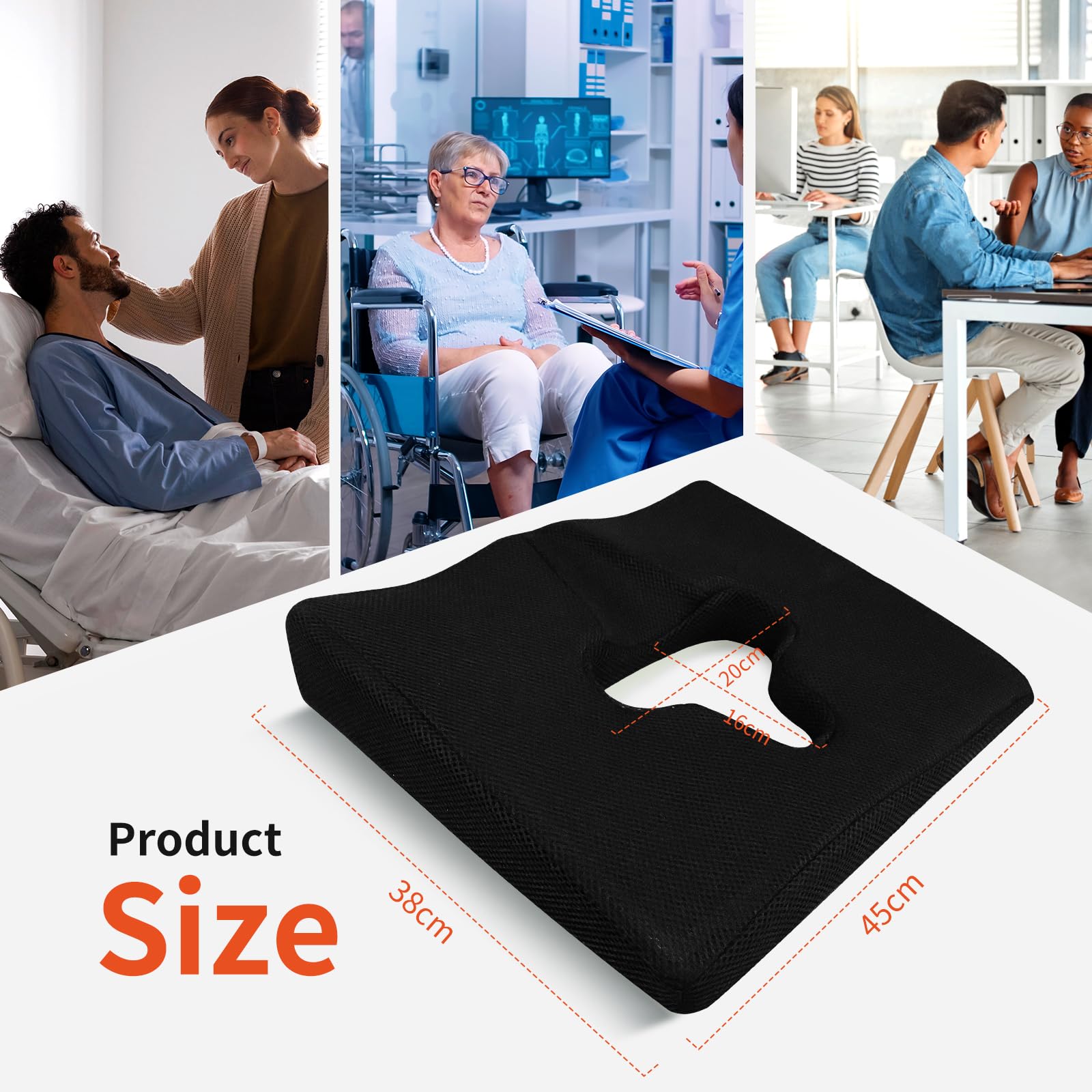 Cuscino da seduta in memory foam, con gel migliorato, anti piaghe da decubito, cuscino per sedere, cuscino per coccige per conducenti, costretti a letto, disabili