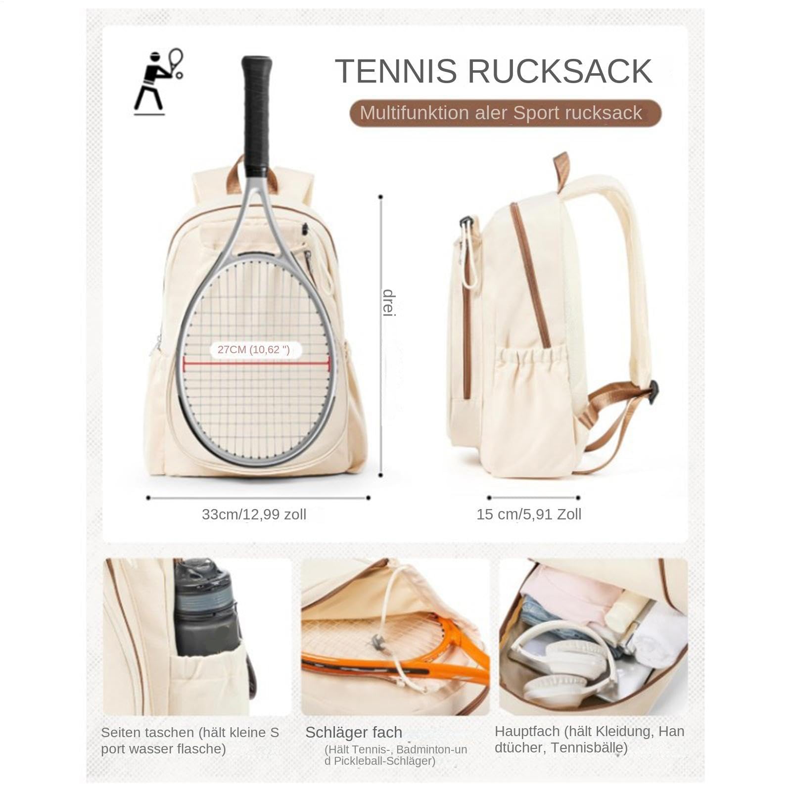 Pickleball-Paddel-Tasche, für Schläger, Fitness-Rucksack, 18-Zoll-Sportrucksack mit Schuhfach, wasserdichte Tasche, Sporttasche mit verstellbaren Trägern, Reise-Basketball-Fußball-Badminton-Aufbewahru