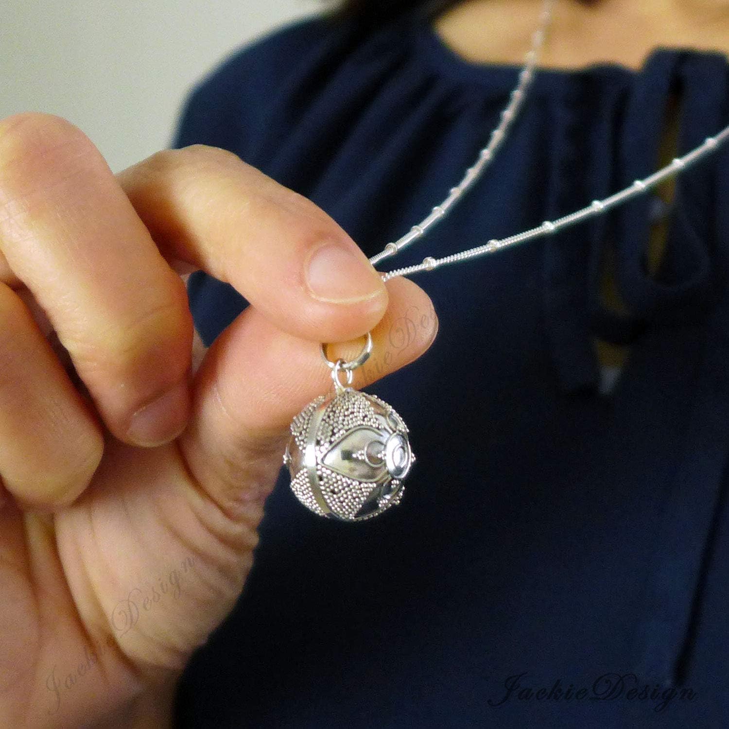 16mm Relaxation Calming Chime Sound Angel Caller Bali Sterling Silver Harmony Ball 20" 24" 30" Necklace LS57