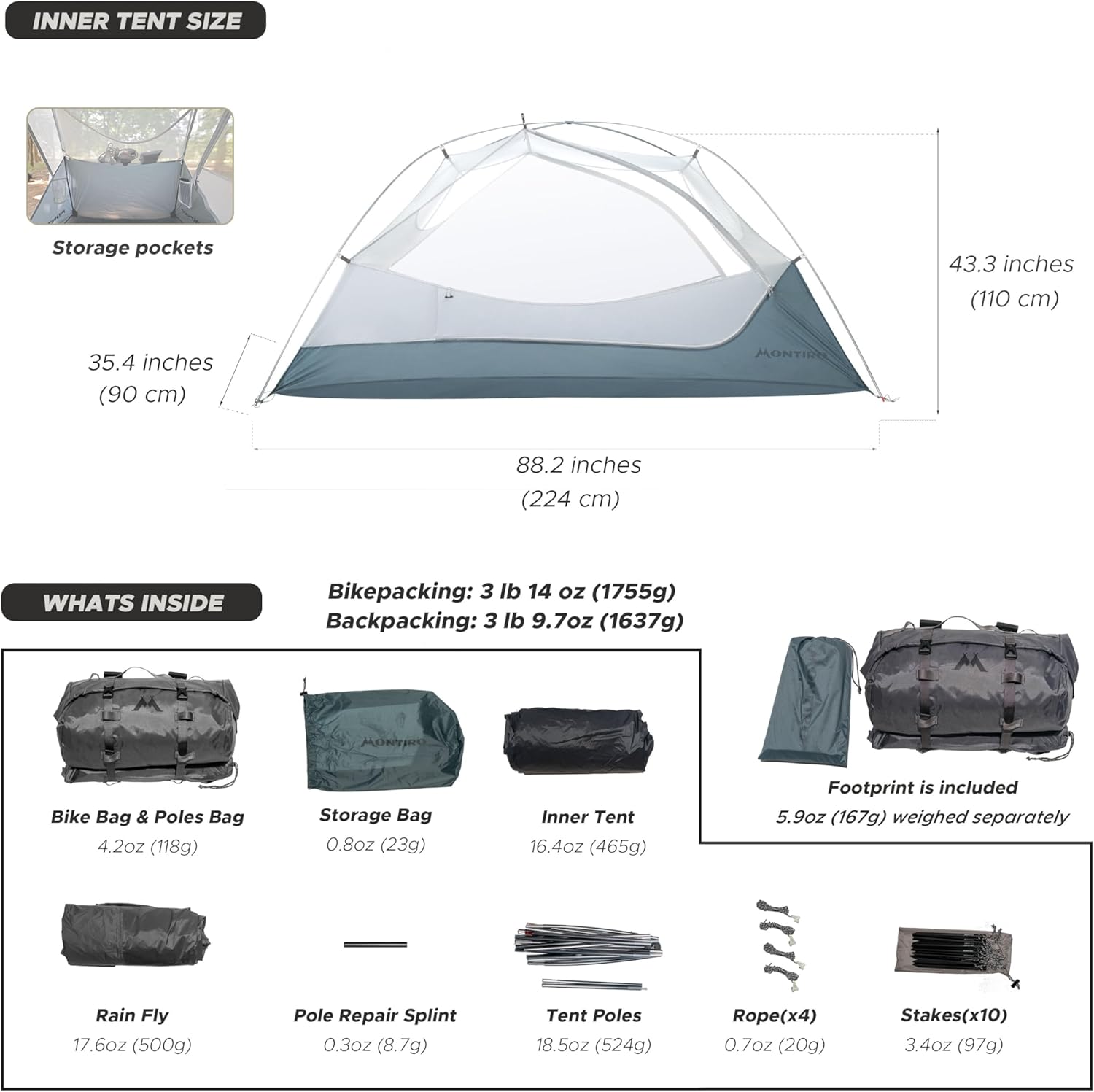 Wander Hawk 1-2 Person Backpacking Tent, Lightweight 1 Person / 2 Person Tent for Bikepacking Backpacking Camping & Hiking