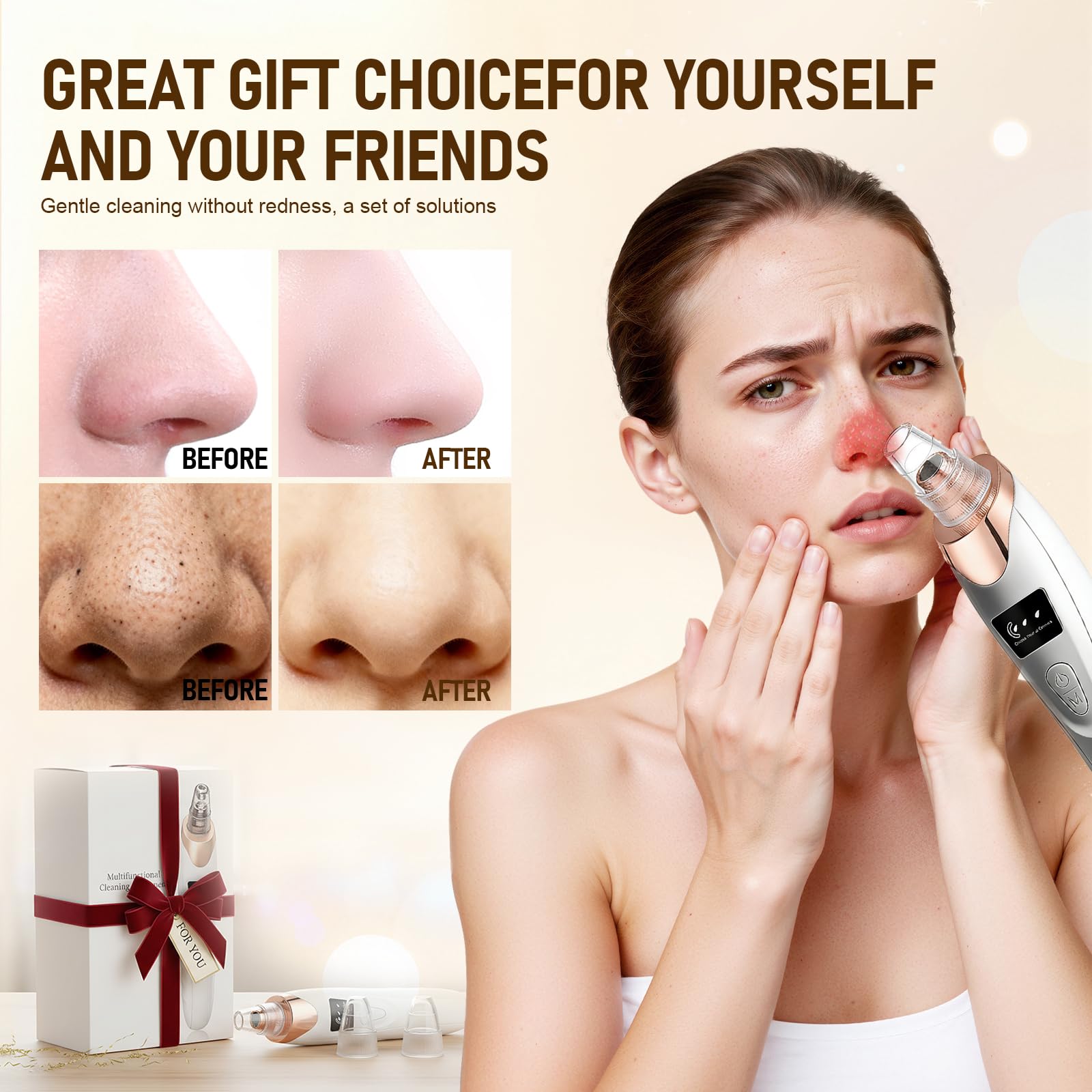 Aspiratore Punti Neri Professionale,Pulitore per Pori con 3 Livelli di Aspirazione e 4 Testine,Elettrico Comedone per Pulizia Viso e Rimozione Pori,Blackhead Remover Vacuum, per Tutti i Tipi di Pelle