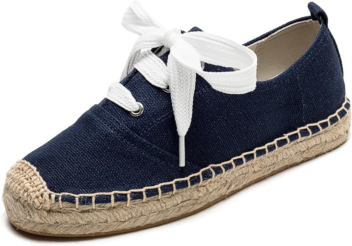 A COUPLE OF LINES Espadrille Sneakers - Lace Up Women Flats Thick Bottom Espadrilles for Women（Navy Blue,7.5）