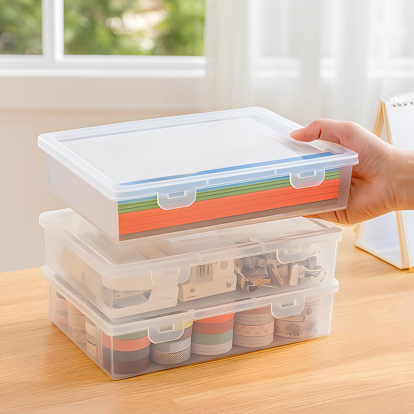 Organizer für Bastel- und Kunst-Organizer, Deckel mit Behältern, 6 Stück, Aufbewahrungsboxen aus Kunststoff, ideal für Schreibwaren und Perlen für langlebige Bastelarbeiten, transparente