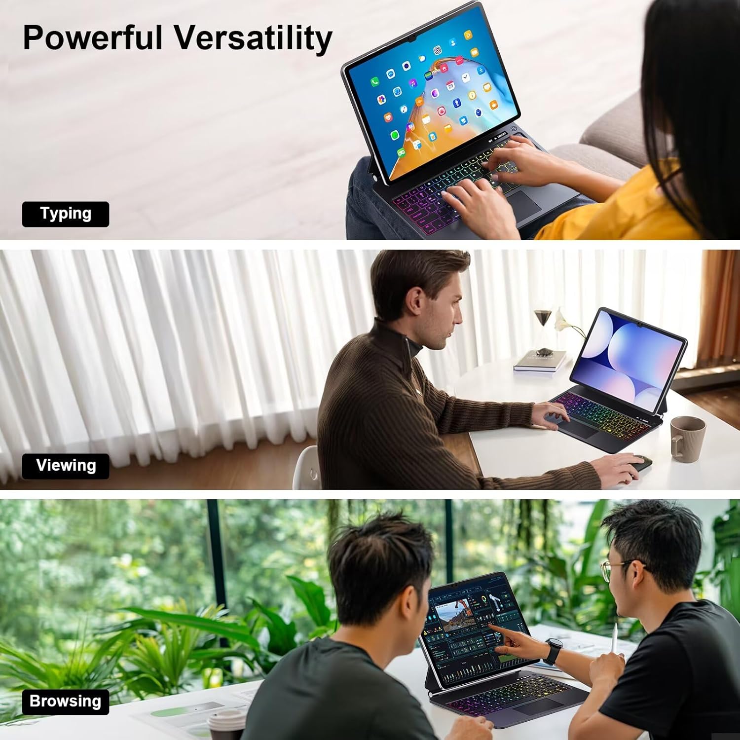 Keyboard Case for Samsung Galaxy Tab S10+ Plus/S9+ Plus/S9 FE+ Plus/S8+ Plus/S7+ Plus/S7 FE Case for 12.4" with Multi-Touch Trackpad - Magic-Style Magnetic (Black)