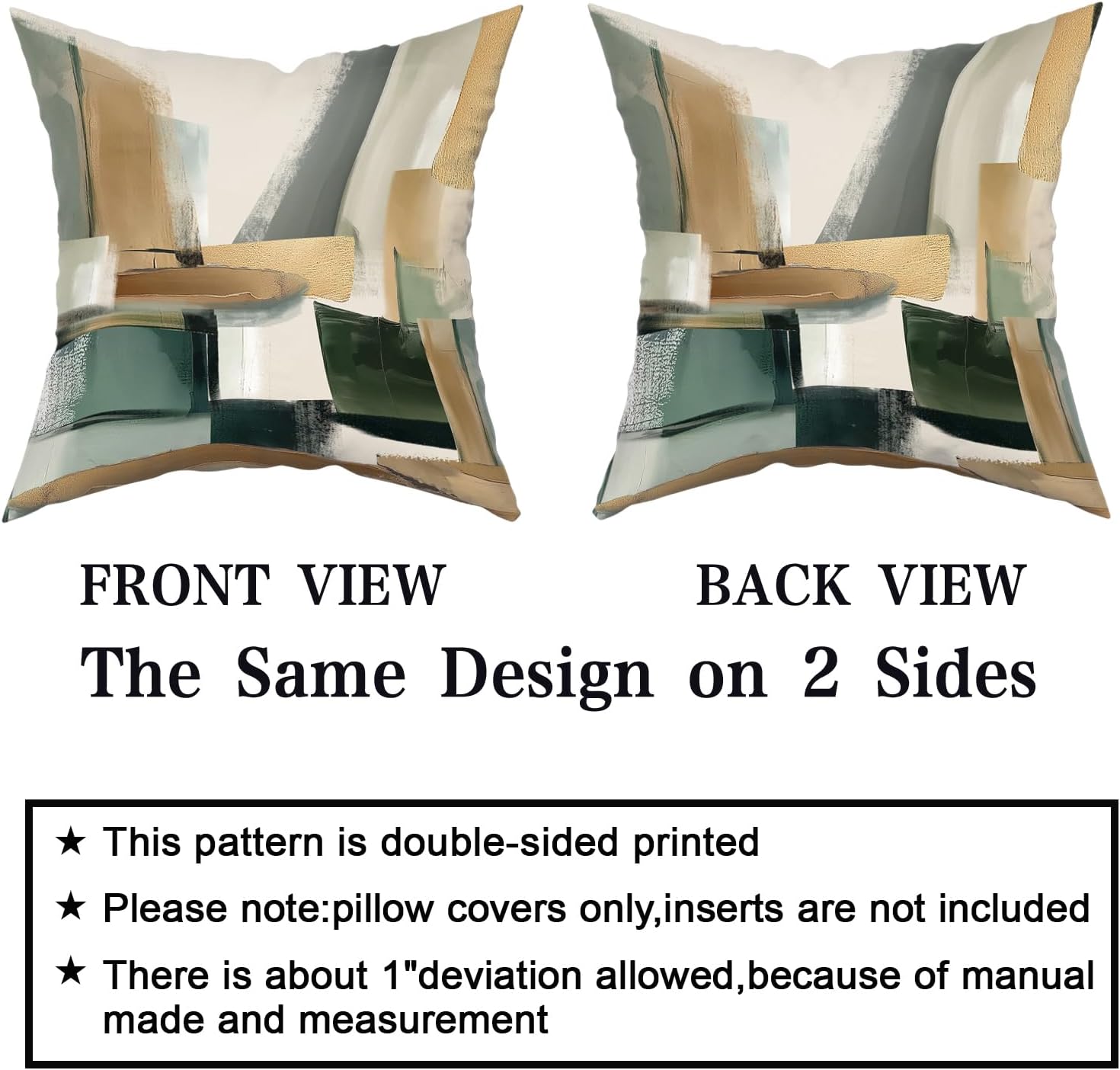 Giwawa Sage Green Gold Pillow Covers Abstract Green and Gold Throw Pillow Covers Set of 2 Modern Minimalist Square Pillow Case for Sofa Bed Living Room Home Decor 16 x 16 Inches image 3