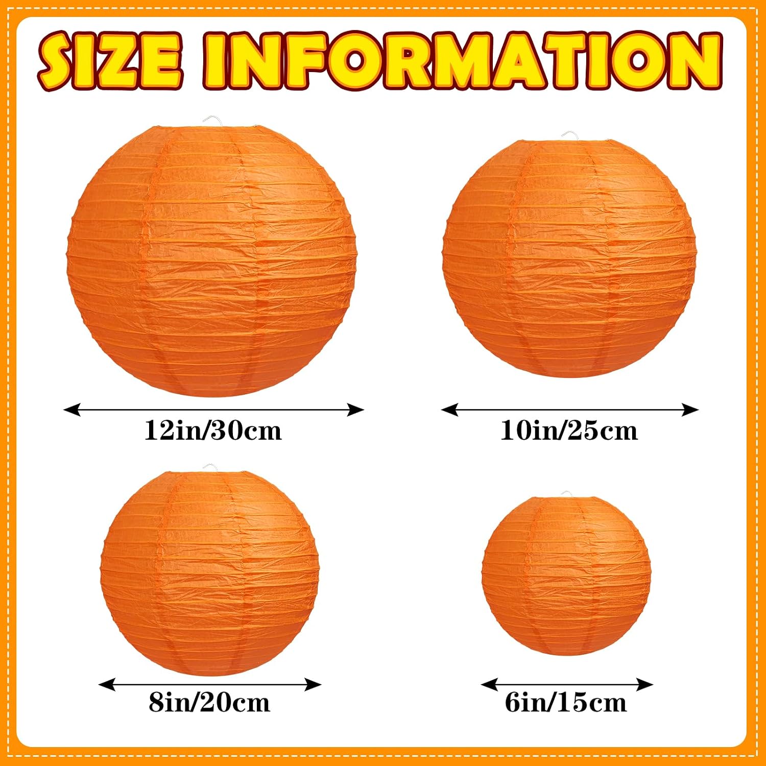 Orange Paper Lanterns, 16Pcs 6-12 Inch Hanging Fall Party Decorations | Assorted Orange Lantern Set for Birthdays, Classrooms, Weddings, Halloween, Pumpkin Parties and Seasonal Hanging Displays