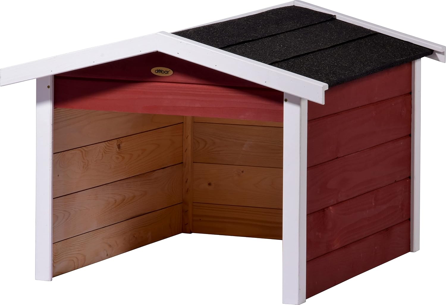 dobar® Robot Lawnmower Garage Made of Wood as Kit – Lawn Robot Shelter with Bitumen Roof – 76 x 68 x 52 cm – Red/White