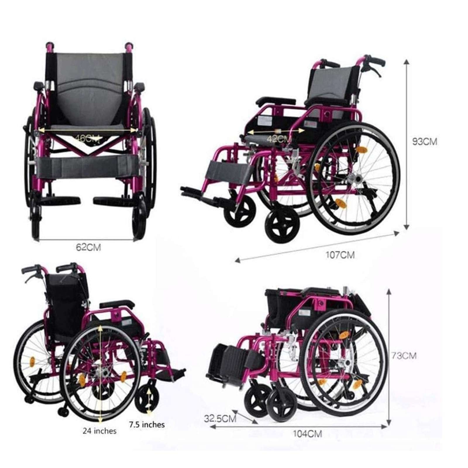 Silla de Ruedas Plegable Ultraligera para Adultos Silla de Ruedas Manual Ligera Autopropulsable/Red