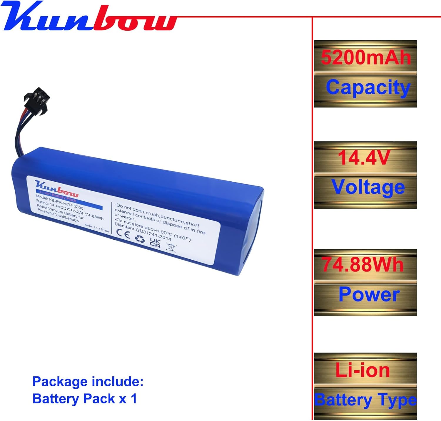 ZUIRUNDA Batterie De Rechange Li-ion 14,4 V 5200 Ah Pour Proscenic 7