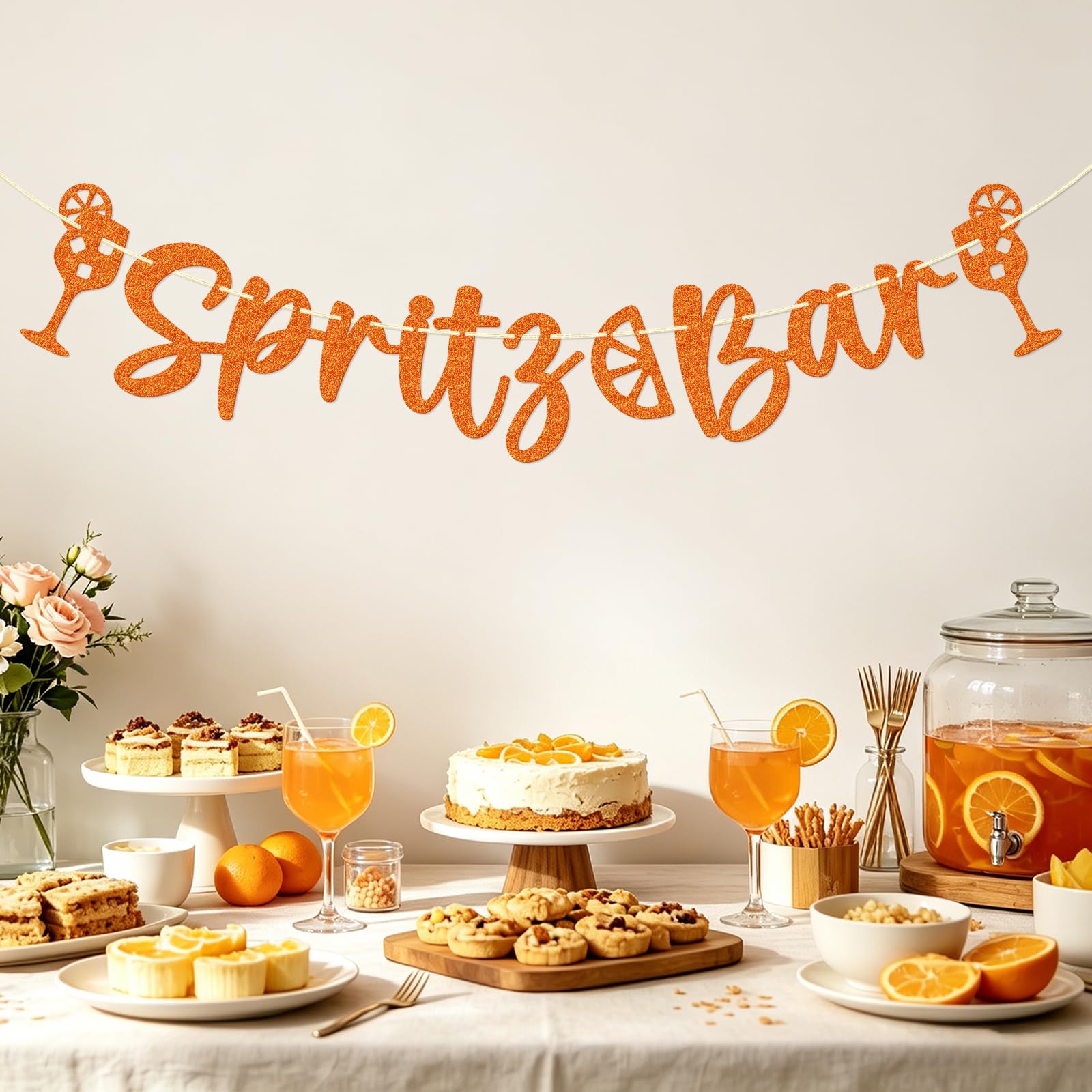Qttier Spritz Bar Banner - Spritz Themed Birthday Decorations - Orange Party Decorations - Orange Glitter