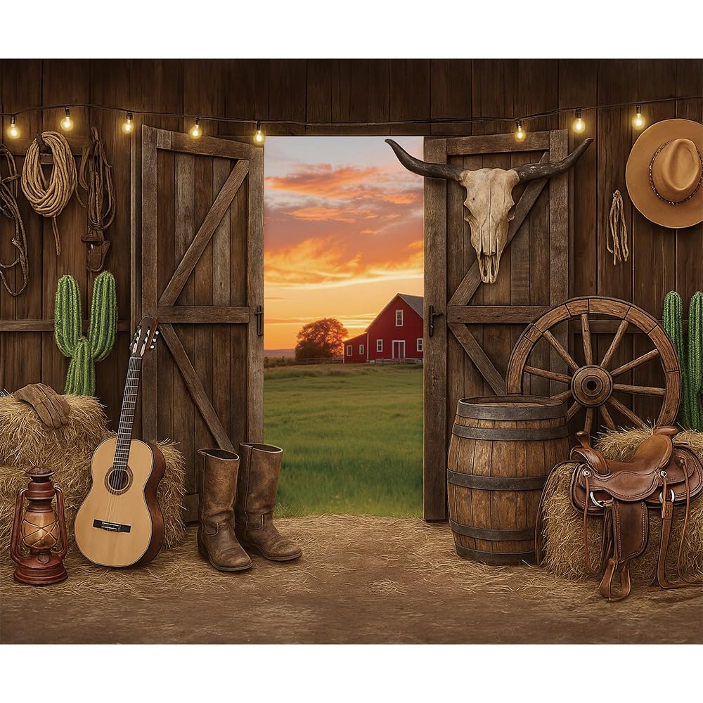 10x8ft Western Cowboy Backdrop, Wild West Rustic Wooden Barn Backdrop, Western Theme Photography Background for Kids Adults Cowboy Party Decoration