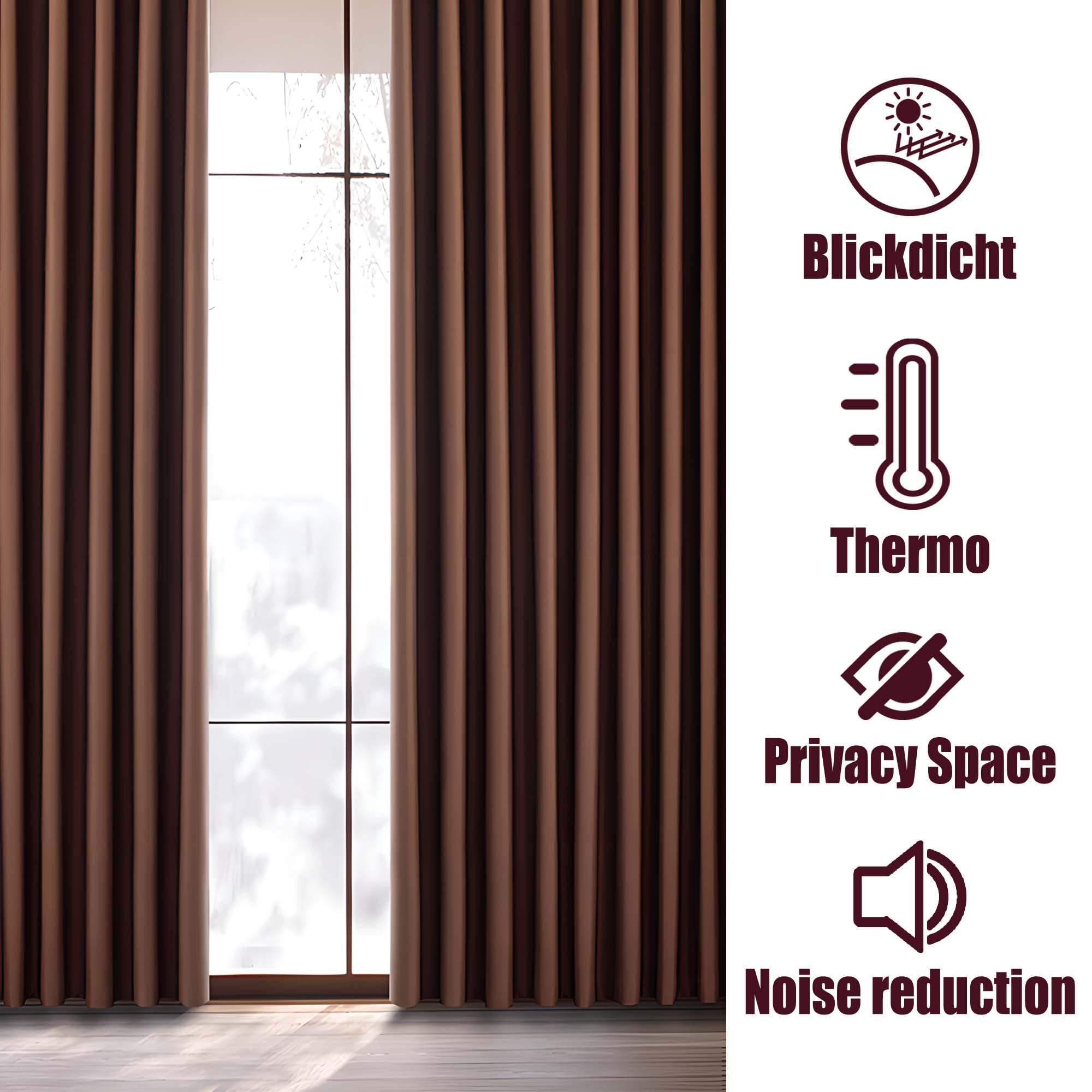 Rideau Occultant 180 x 300 cm Thermique Isolant Anti Froid Chaleur Anti Froid à Oeillets Rideaux Doux et Esthétiques, Décoration Maison pour Chambre/Salon de Fenêtre, Beige