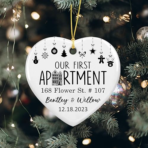 Miniatura 4 de Adorno de cerámica personalizado de nuestro primer apartamento, Navidad 2023, primera Navidad en nuevo apartamento, adornos de regalo para