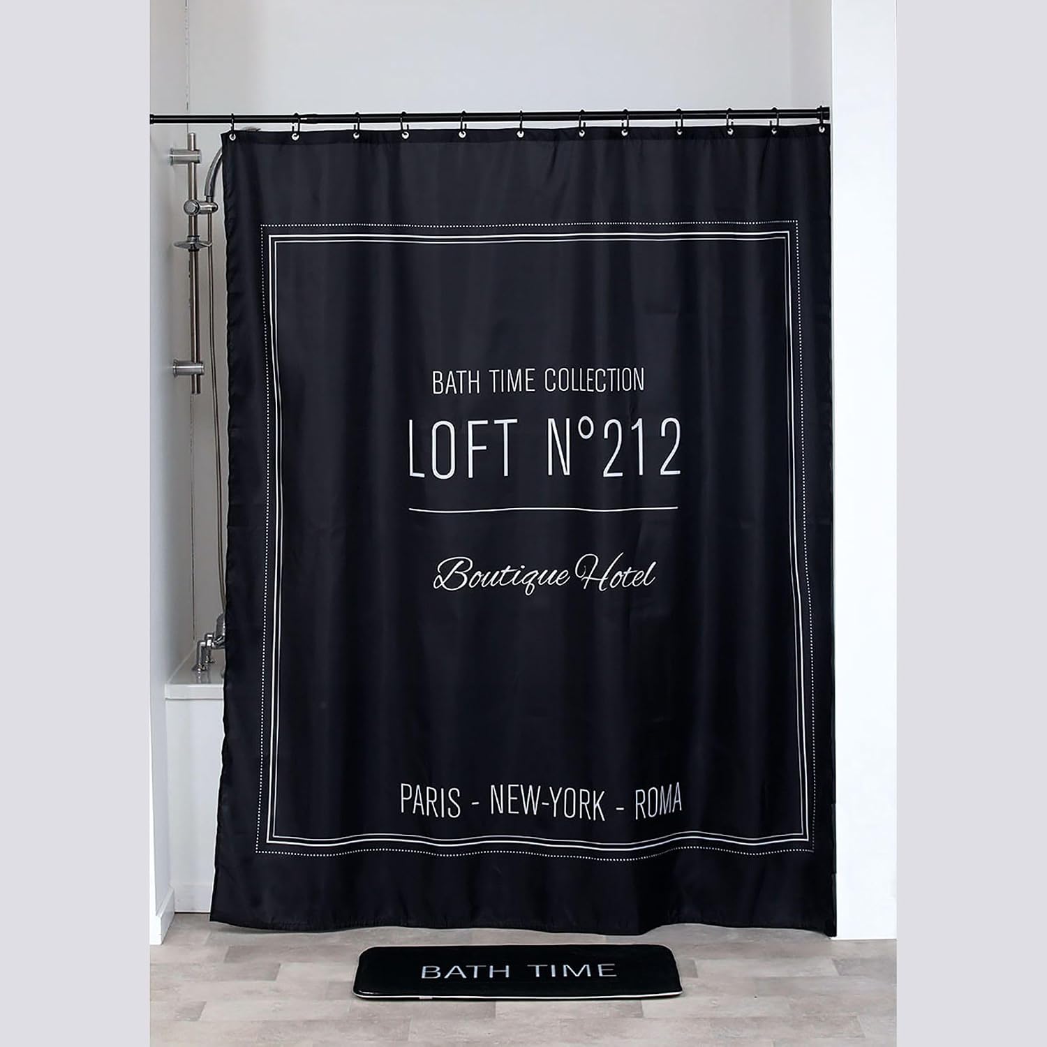 Adjustable Shower Curtain Rod No-Drilling Tension Curtain Rod with Spring Bathroom Use Expandable Length 41.3 to 98.4 Inches Rust-Resistant Stainless Steel Non Slip Rubber Tips Screw-on Bars (Black)