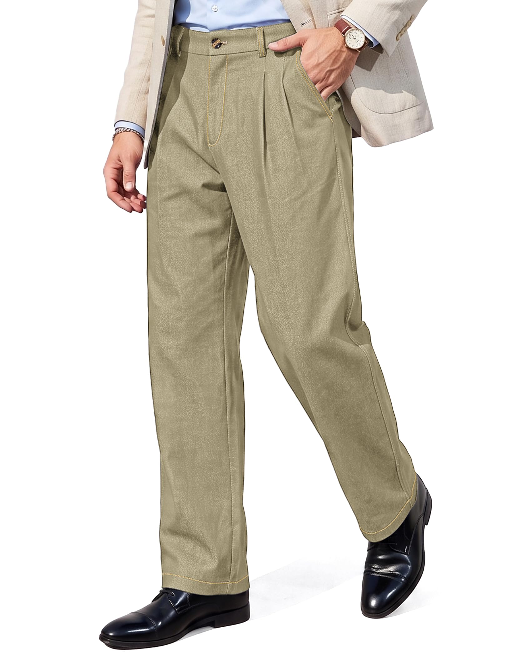 TARAINYA Anzughose Herren Baggy Chino Hosen Modern Business S-4XL | Bundfaltenhose, Stoffhose, Freizeit, Vintage Old Money Stil, Lockerer Schnitt, Weites Bein, Elastikbund mit Gürtelschlaufen