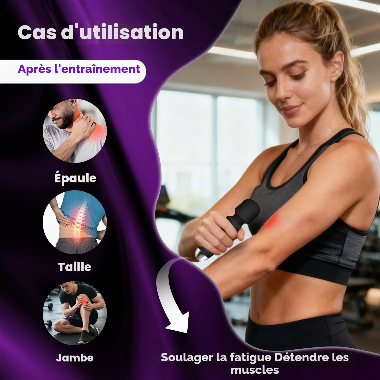 Mini masseur portable sans fil – Puissant – Parfait pour soulager le stress en voyage, soulager les muscles du dos, des jambes et des lombaires (noir pâle)