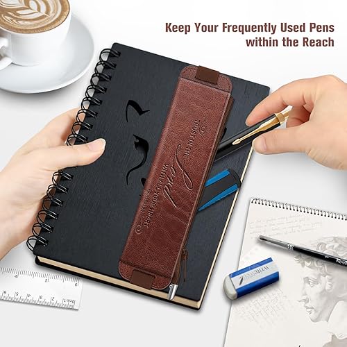 Miniatura 2 de FINPAC Paquete de 2 estuches elásticos para lápices, portalápices de cuero, bolsa con cremallera para lápices, marcadores, bolsa para bolígrafos con