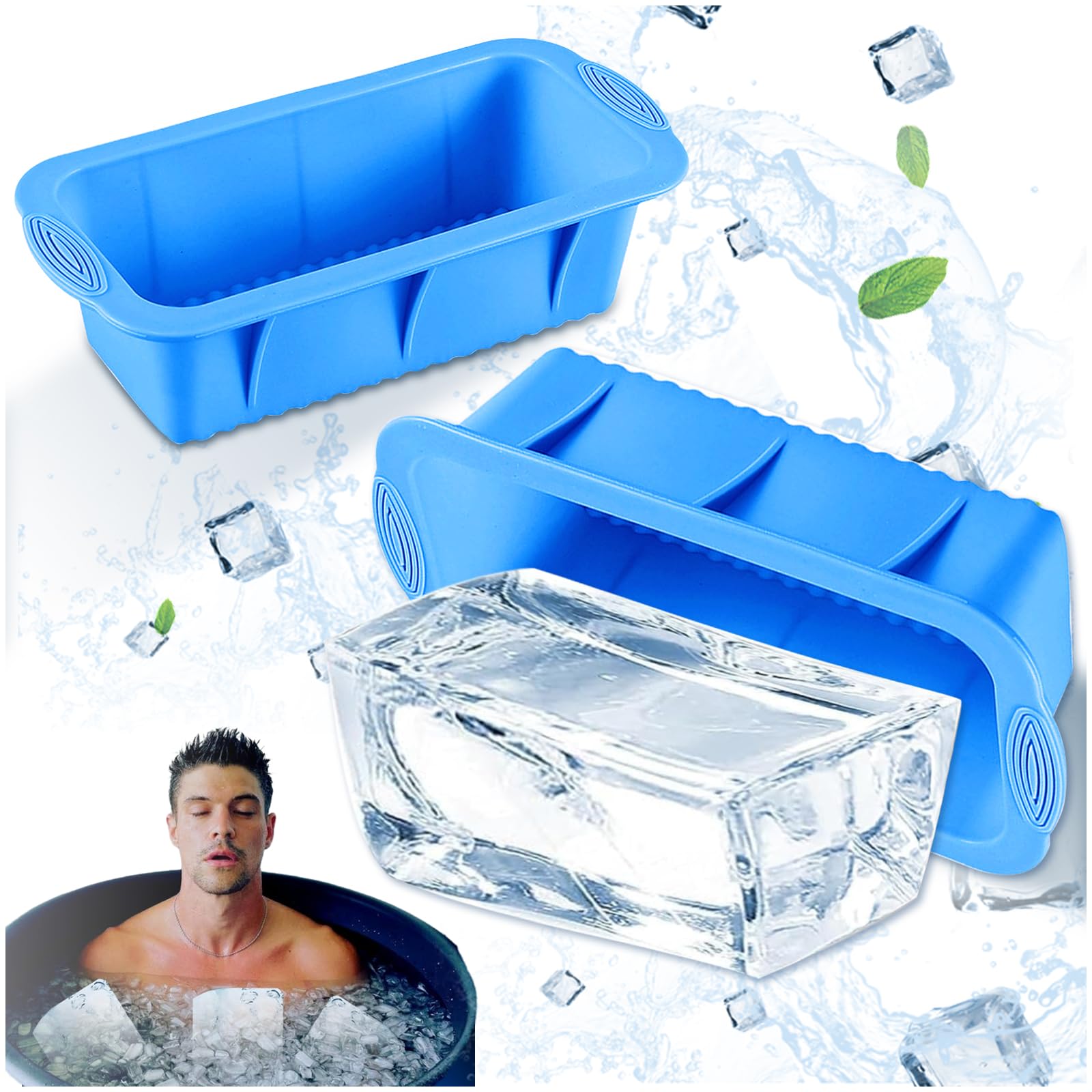 2Pcs Large Ice Cube Tray,4.7 lbs Big Ice Cube Moulds,Reusable Giant Trays Making Silicone Molds,Ice Tray Ice Cubes for Ice Bath Cold Plunge Tub or Coolers