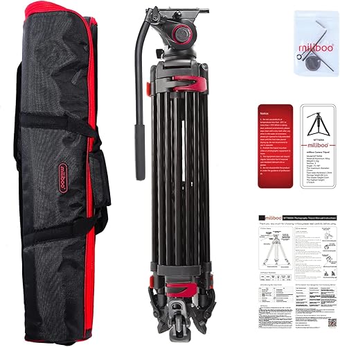 Vista 8 de miliboo Trípode de alta resistencia para video profesional para cámara con cabezal fluido trípodes con esparcidor de tierra, capacidad de 33 libras