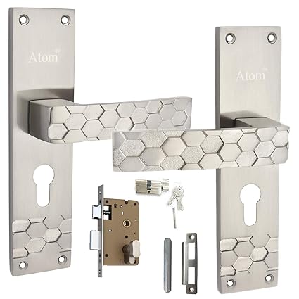 Atom Heavy Duty Mortise Door Lock with One Sided Key for Bedroom, Living Room, Main Door, Silver Satin Finish | 3 Keys | Lockset for House Hotel Office(O36CYOSK)