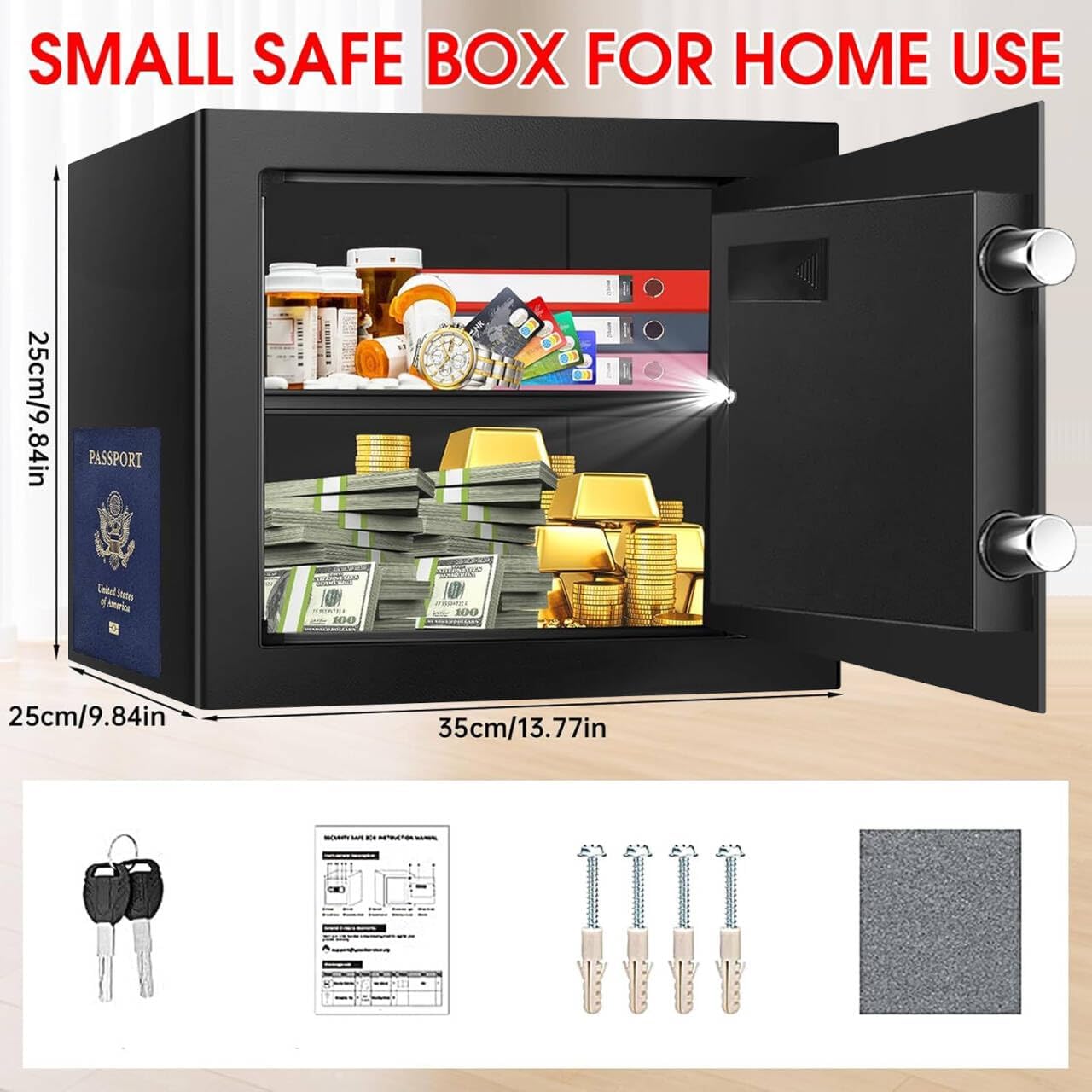 1.3 Cuft Safe Box Fireproof Waterproof, Digital Security Safes for Home Use Fire and Water Proof with Combination Lock, Alarm System and Removable Shelf, Anti-Theft Document Safes For Money, Jewelry