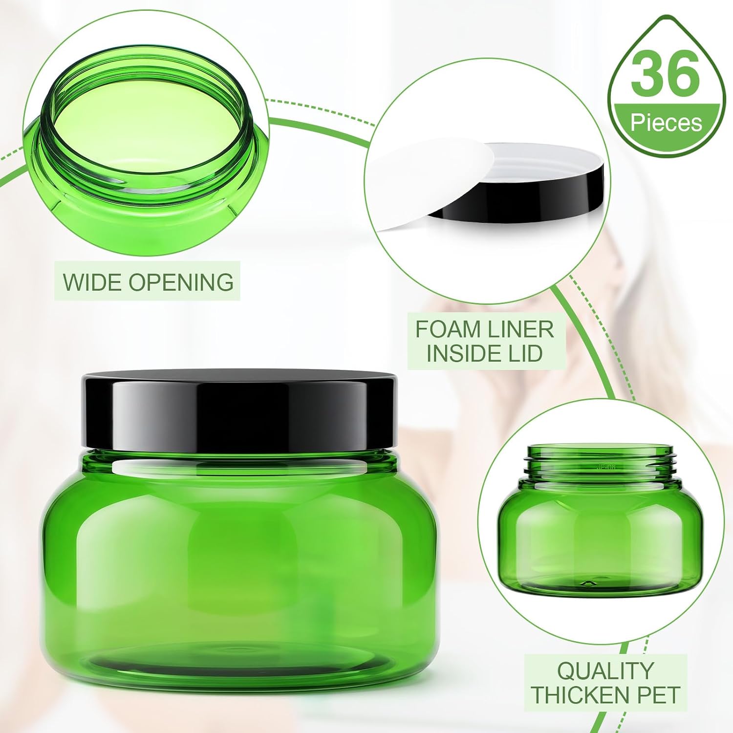 Mumufy 48pcs 8 oz Plastic Cosmetic Jars with Lids, Black,Green