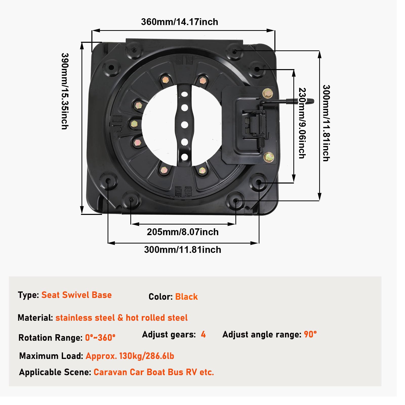 Base Girevole per Sedile Console Girevole a 360°, Base del Sedile Girevole per Auto Sedile per Impieghi Gravosi Base, 130 kg Carico Universale per Furgoni, Camper e Autobus
