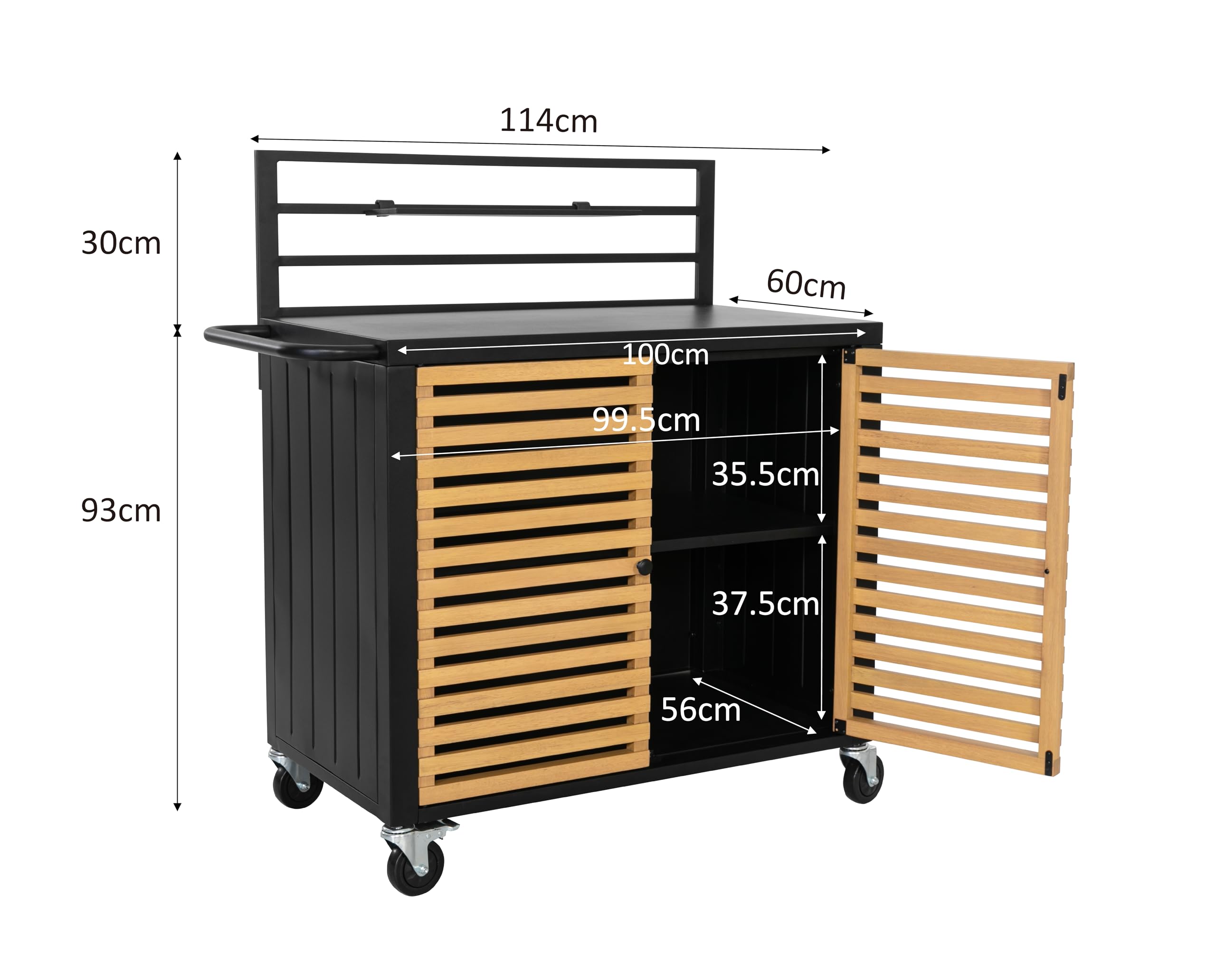 Tarrington House Carrito de Servicio Ateo, Aluminio/Acero/Madera de eucalipto, Negro