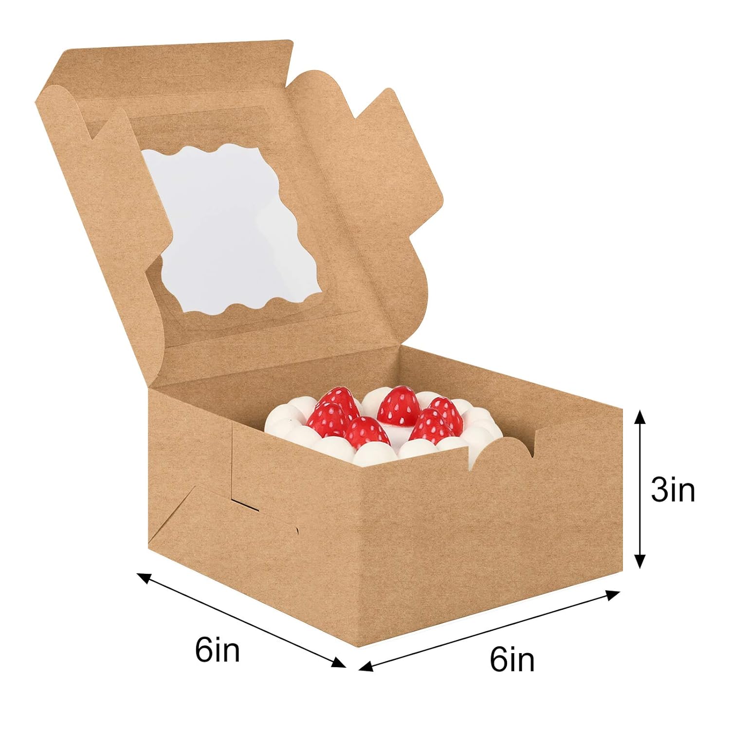 Moretoes 48pcs Brown Bakery Boxes with Window Cookie Boxes 6x6x3 Inches Small Cake Box Kraft Paper Treat Boxes for Cookies, Pastry, Cupcakes, Pie, Donuts : Industrial & Scientific