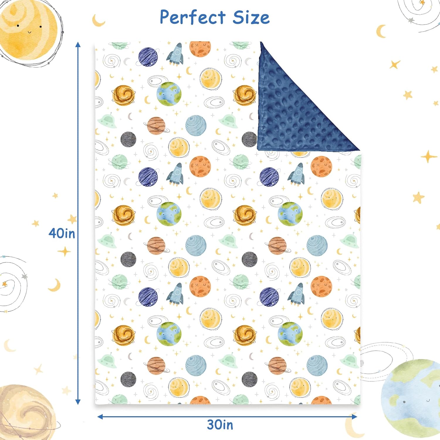 Baby Blankets for Boys Girls, Soft Minky Blankets with Double Layer Dotted Backing, Toddler Blanket for Nursery, Stroller, Toddler Bed, Car seat, Cute Planets - Image 3
