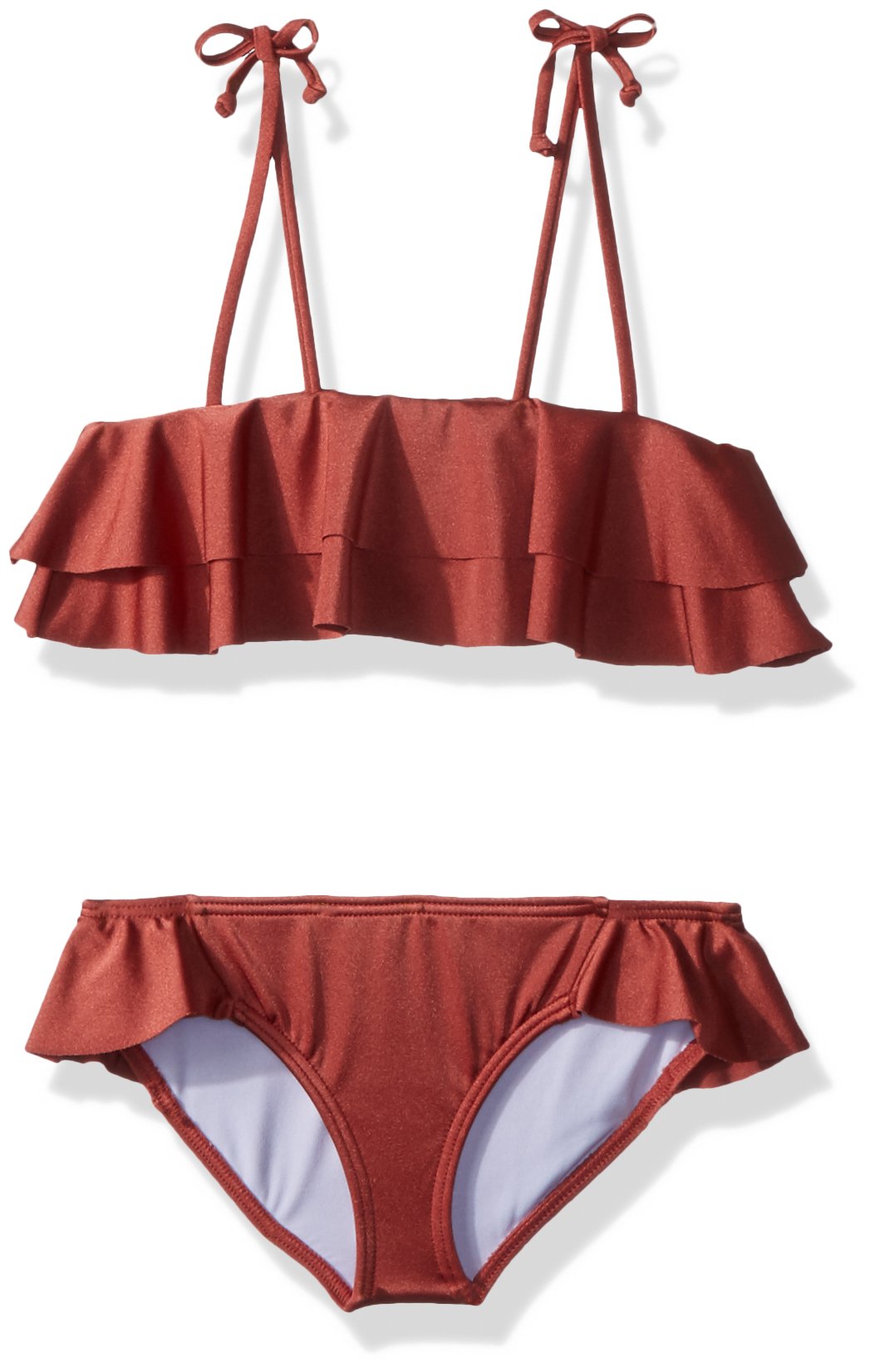 Billabong Girls' Shine Ruffle Two Piece Swim Set, Sienna, 6X
