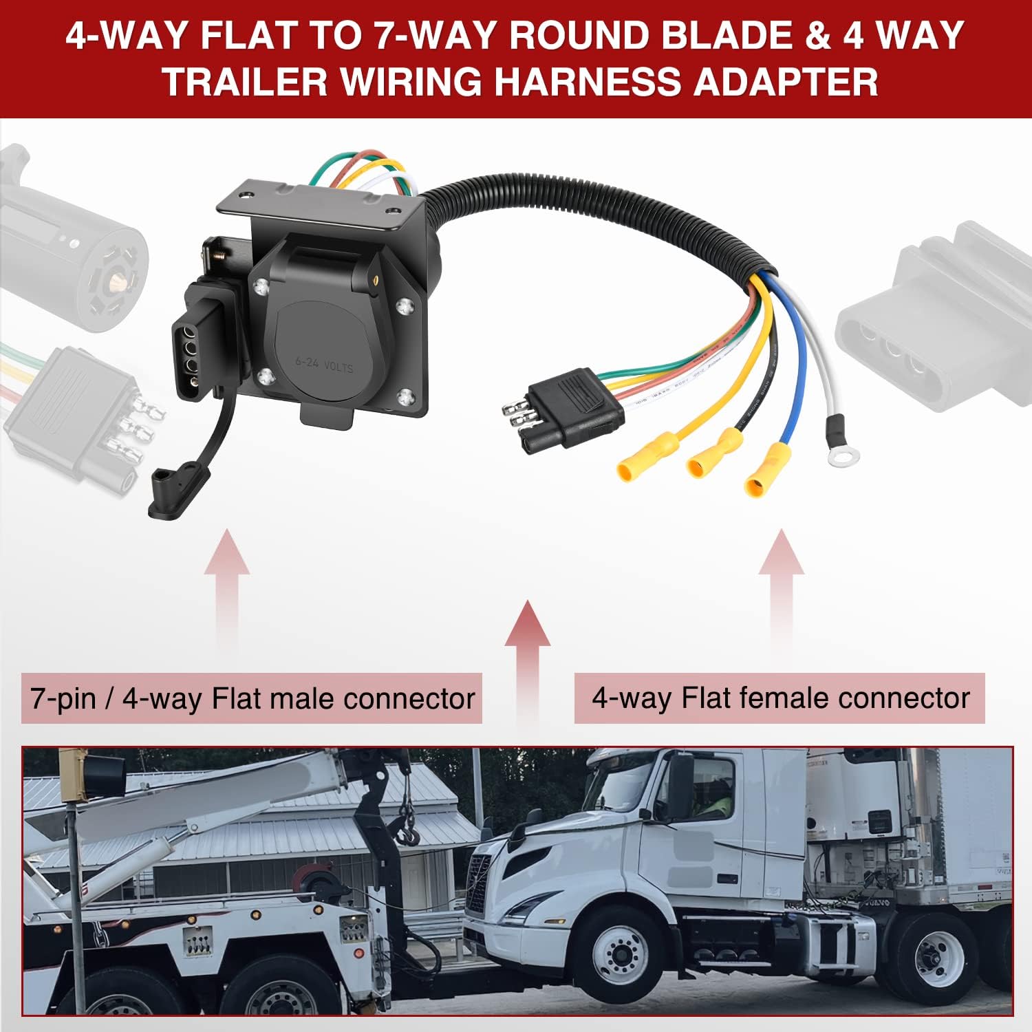 Nilight Dual Output 4 Way Flat Vehicle Side to 7 Way RV Blade Wiring Adapter 4 Pin to 7 Pin Round Blade and Trailer Harness Adapter w/Mounting Bracket for Truck RV