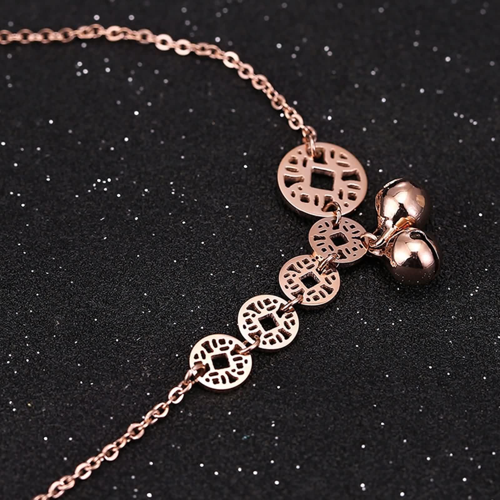 9K Rose Gold 375 Tobillera Boho 30 cm, Au375 oro rosa, campana, hueca, redonda, tobillera para mujer