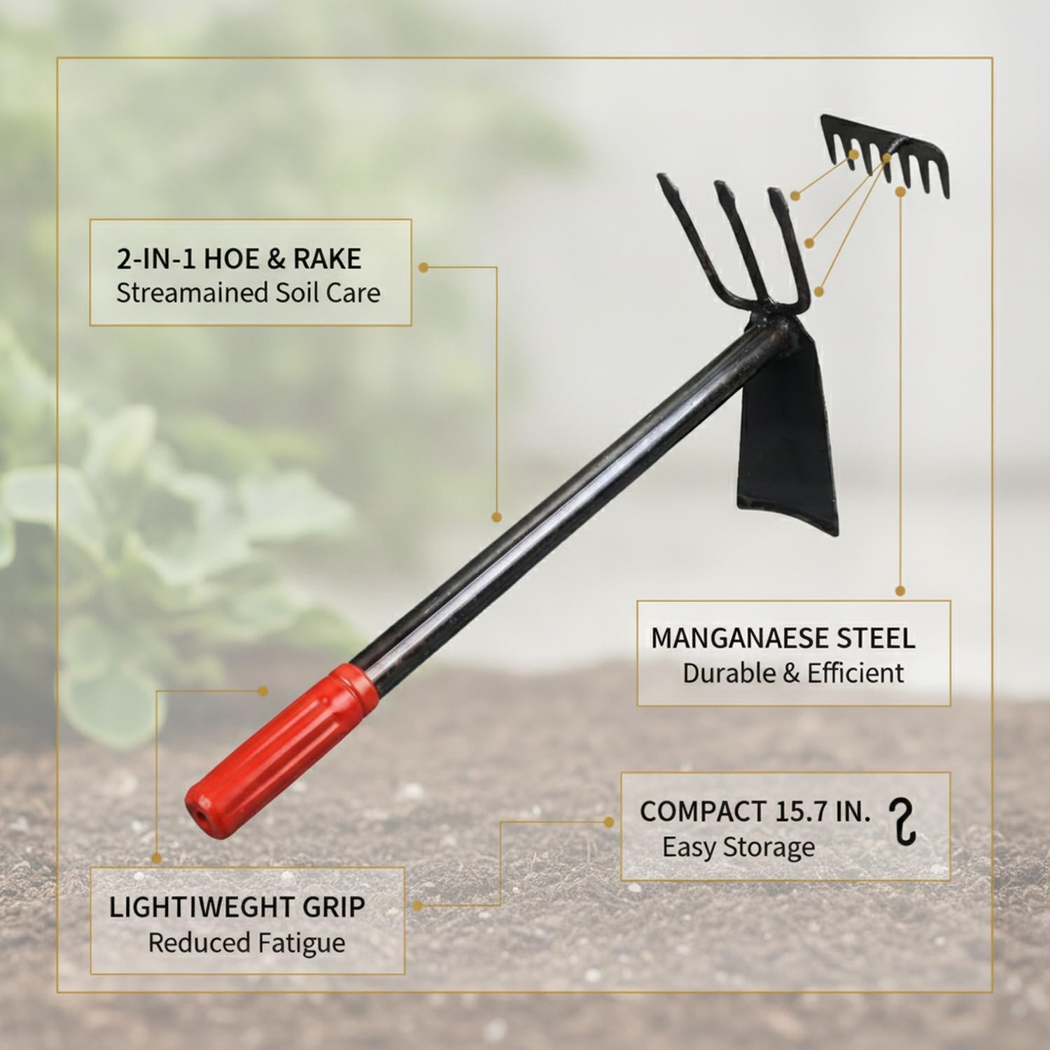 Zappa da Giardino con Manico in Acciaio al Manganese e Legno per la Lavorazione del Terreno.