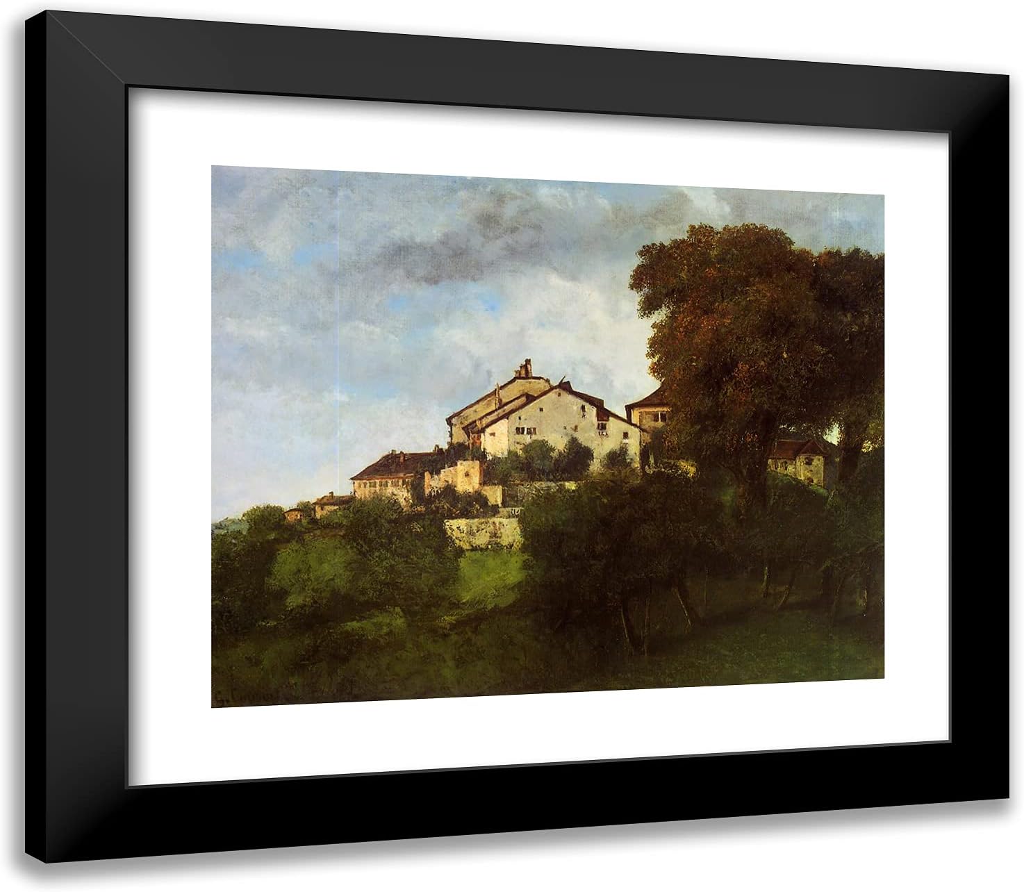 ArtDirect Courbet, Gustave 23x20 Gold Ornate Framed Art Print with Double Matting Titled: The Houses of the Chateau d'Ornans