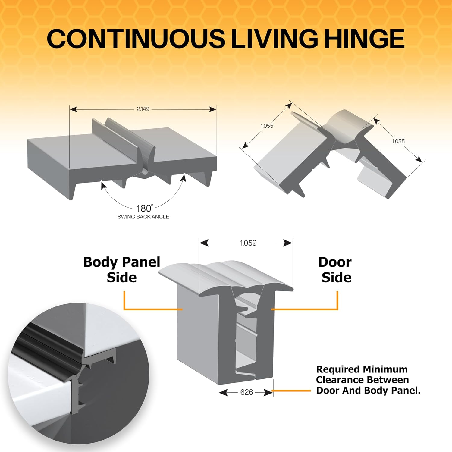 TRIM-LOK Endura-Hinge, 6-Foot Section, Durable PVC Continuous Hinge, Resists Rust, Corrosion & UV Damage, Up to 90,000 Cycles of Low-Maintenance Outdoor Use, Ideal for Truck Cap Toppers & More