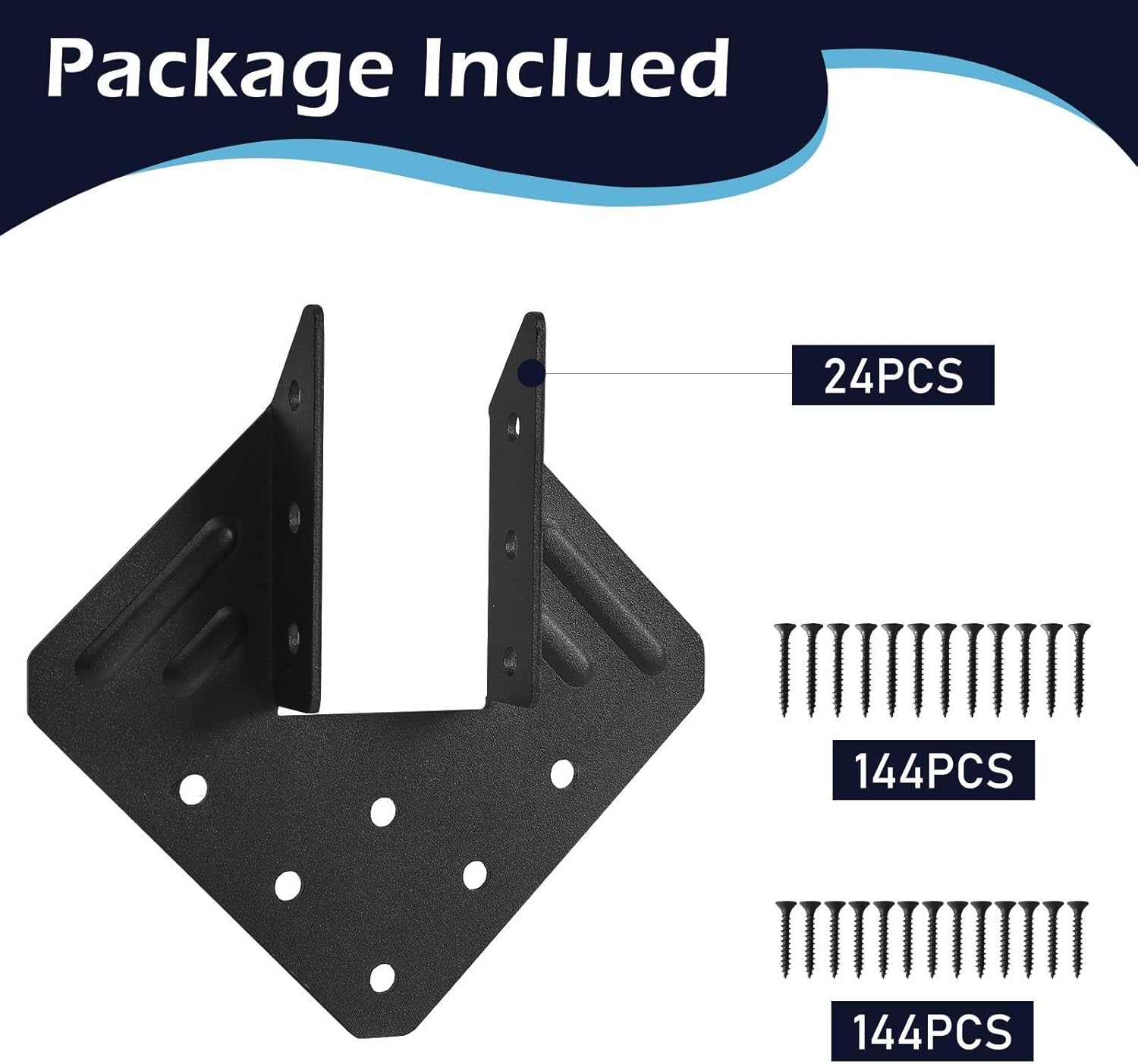 24 Pcs Hurricane Tie,14-Gauge(2MM) Heavy Duty Joist Hangers,Black Powder Coating Roof Brackets Fit 2X Truss to Rafter Connector for Roofing Trusses Wood Timber Connectors with Screws
