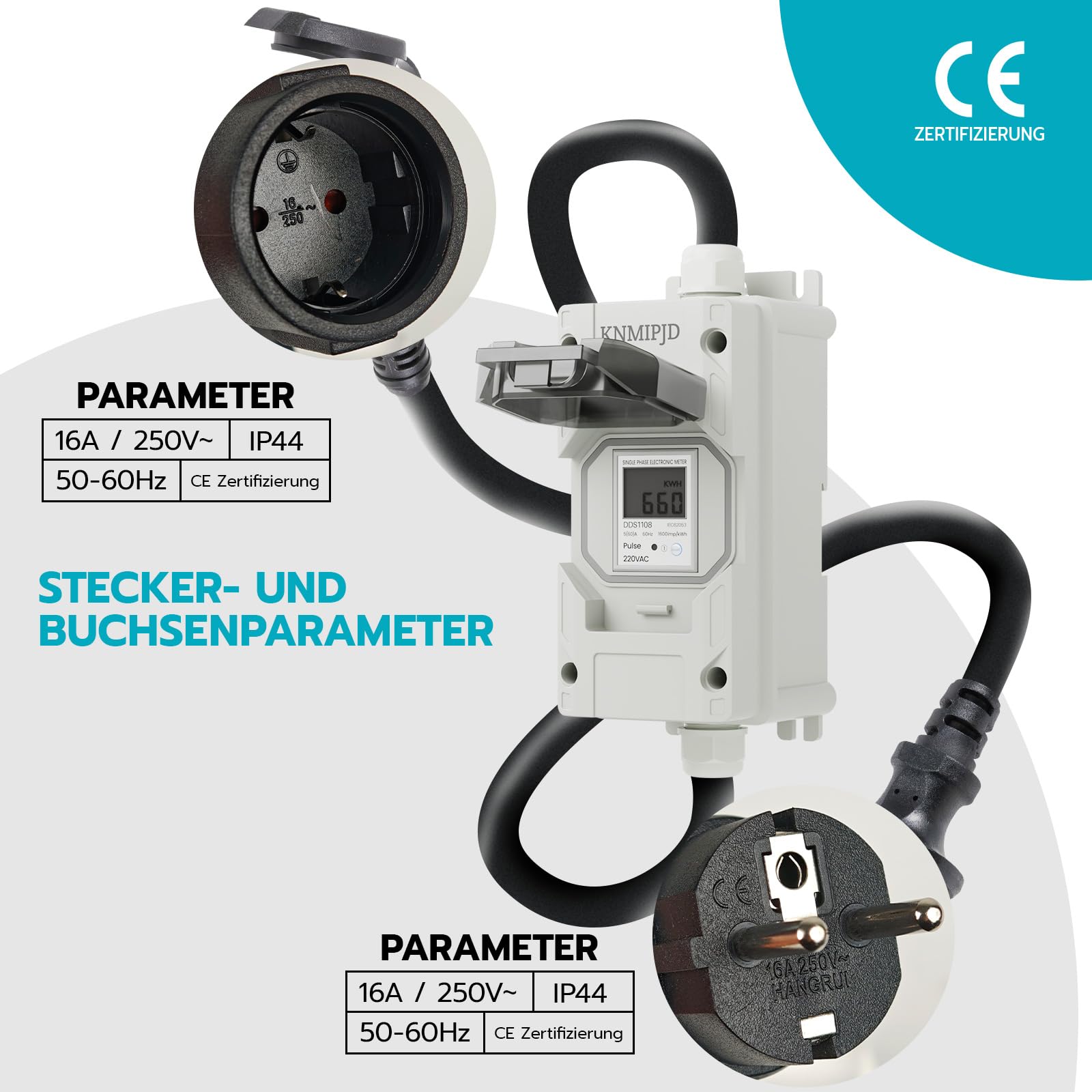 Mobiler Digitaler Stromzähler, 230V LED-Zwischenzähler mit Speicher/Reset