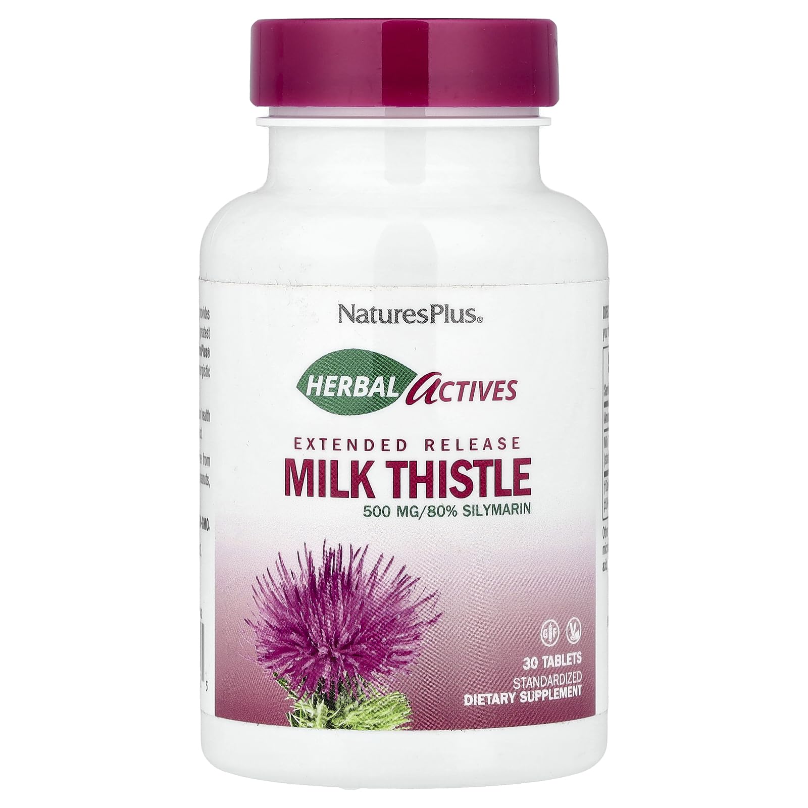 Nature's Plus Herbal Actives Milk Thistle, 30 Vegetarian Tablets Extended Release, Gluten-Free