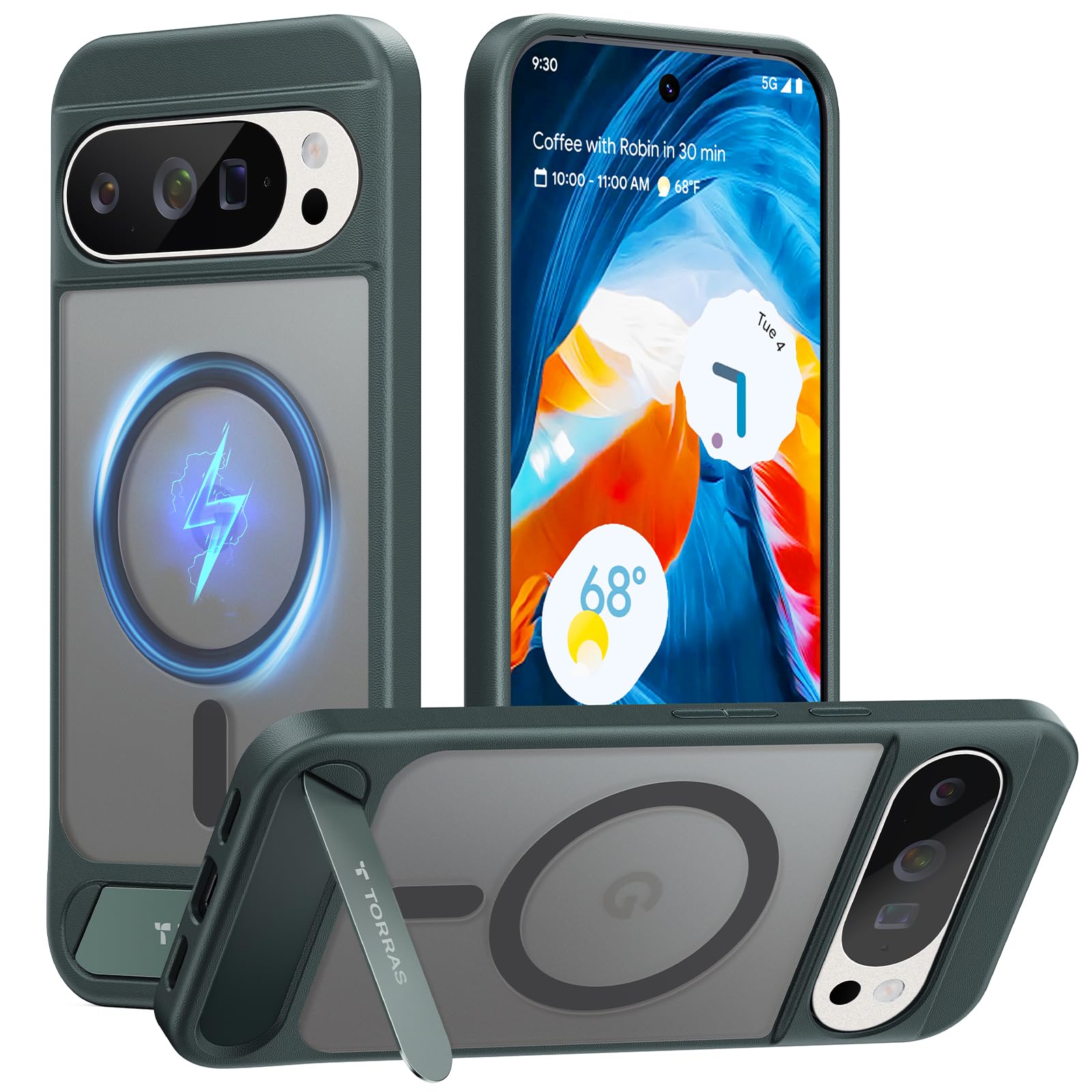 Photo 1 of TORRAS Magnetic & Stand for Google Pixel 10 Pro XL Case, Fit for MagSafe & Pixelsnap, Military Grade Drop Protection, Slim for Pixel 10 Pro XL Phone Case with Sturdy Kickstand, Translucent Matte Green