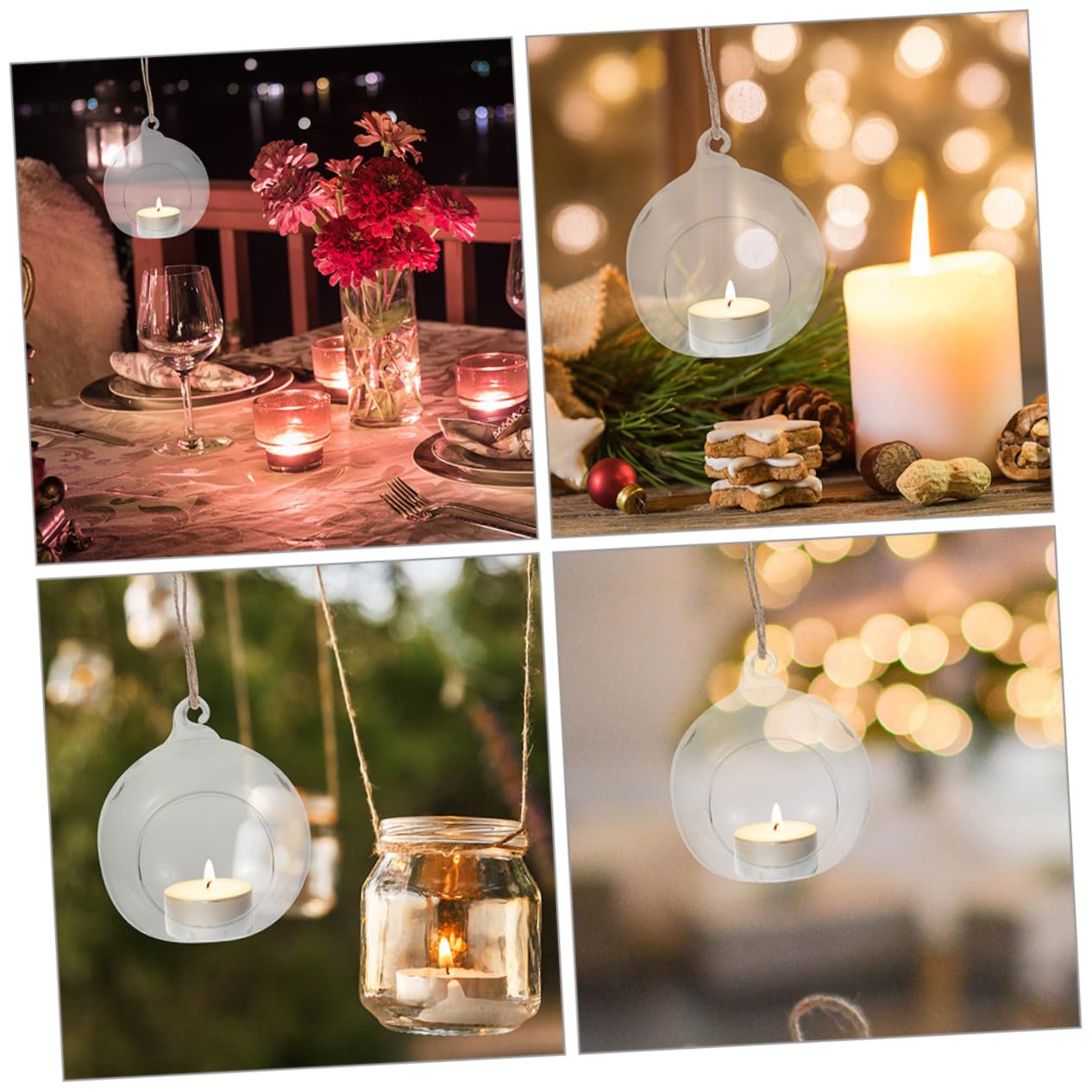 Portacandele a Sfera di Vetro da Appendere 6 Pezzi Cordino per Candele Tealight, Decorazione Natalizia e Cena, Design Globo Trasparente
