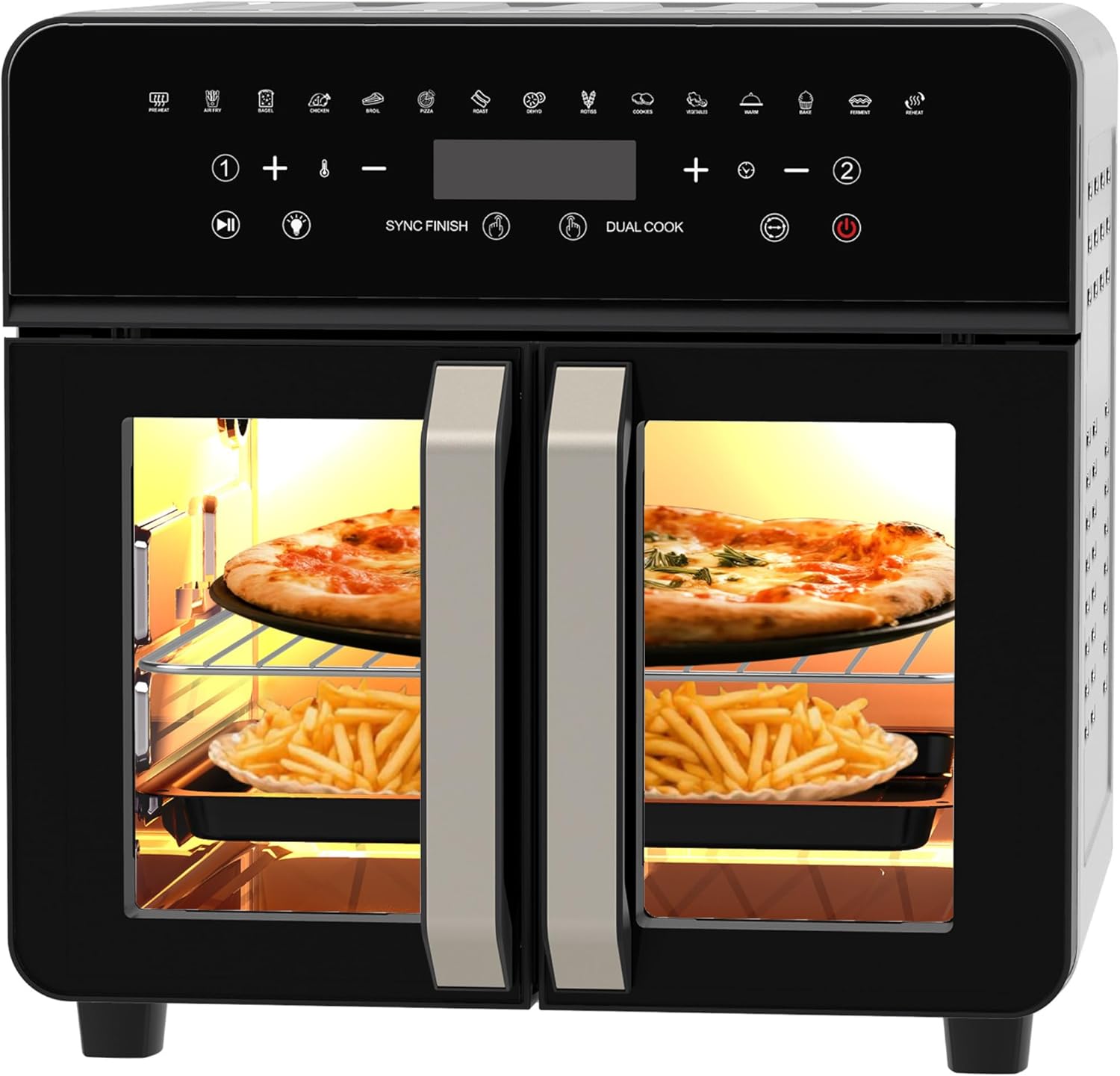 Air Fryer Toaster Oven Combo, 24 QT Fench Door Countertop Toaster Oven, 360 Degree Air Flow, 15 Cooking Functions, Digital Controls, 13 Accessories Included, Stainless Steel Finish Air Fryer Toaster Oven Combo, 24 QT Fench Door Countertop Toaster Oven, 360 Degree Air Flow, 15 Cooking Functions, Digital Controls, 13 Accessories Included, Stainless Steel Finish