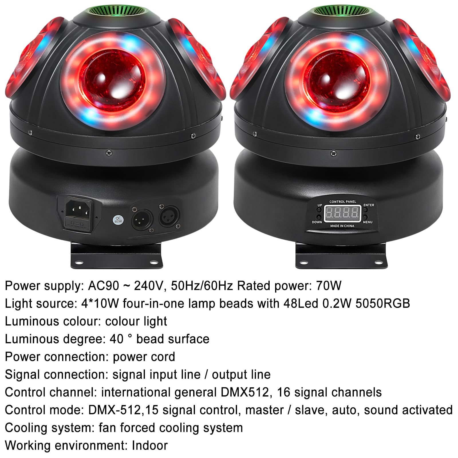 Bewegliches Kopflicht, 70 W RGBW 4-in-1-LED-DJ-Bühnenlichter, DJ-Lichter mit unendlicher Rotation und aktiviertem Ton für Hochzeits-DJ-Partys und Live-House